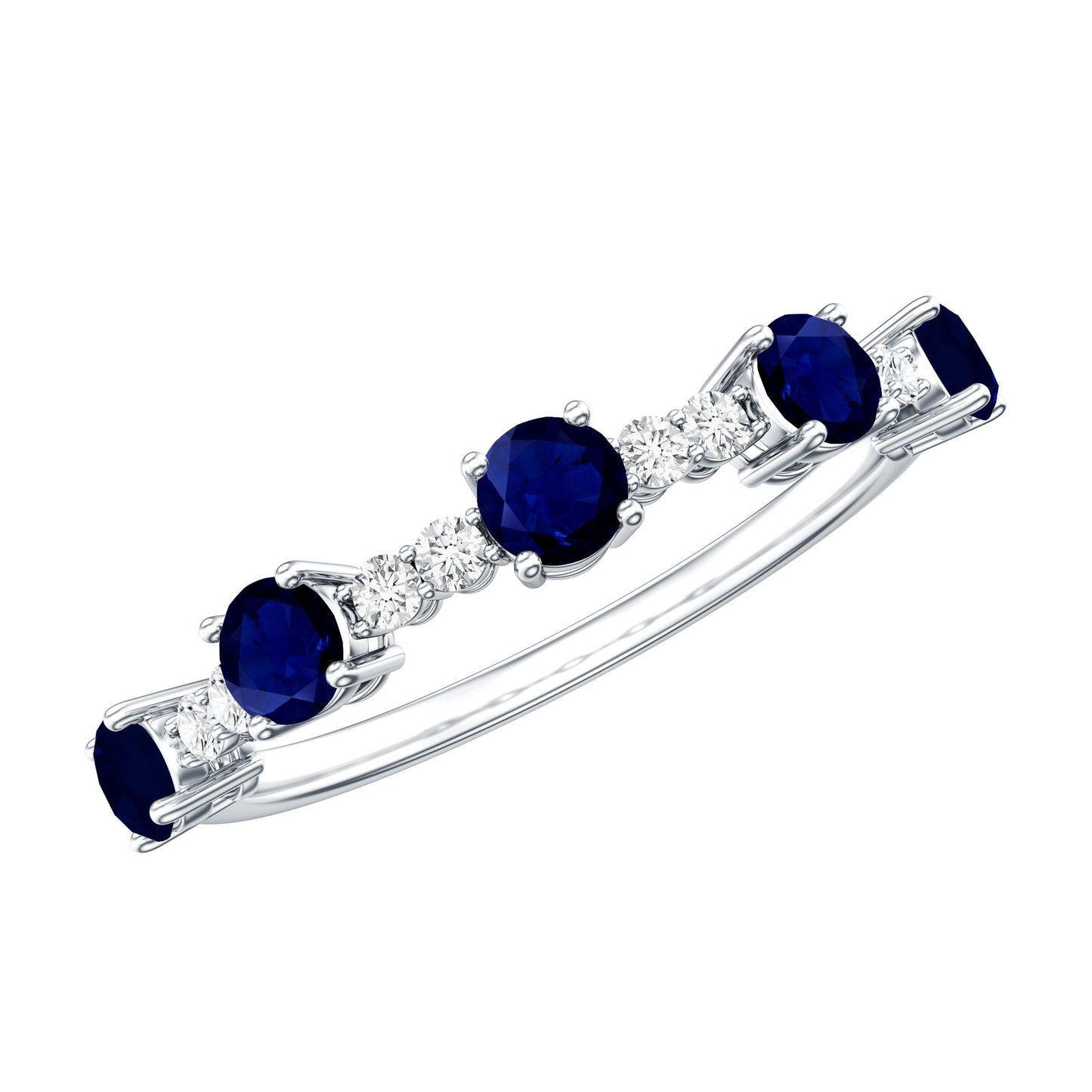 Round Blue Sapphire and Diamond Half Eternity Ring