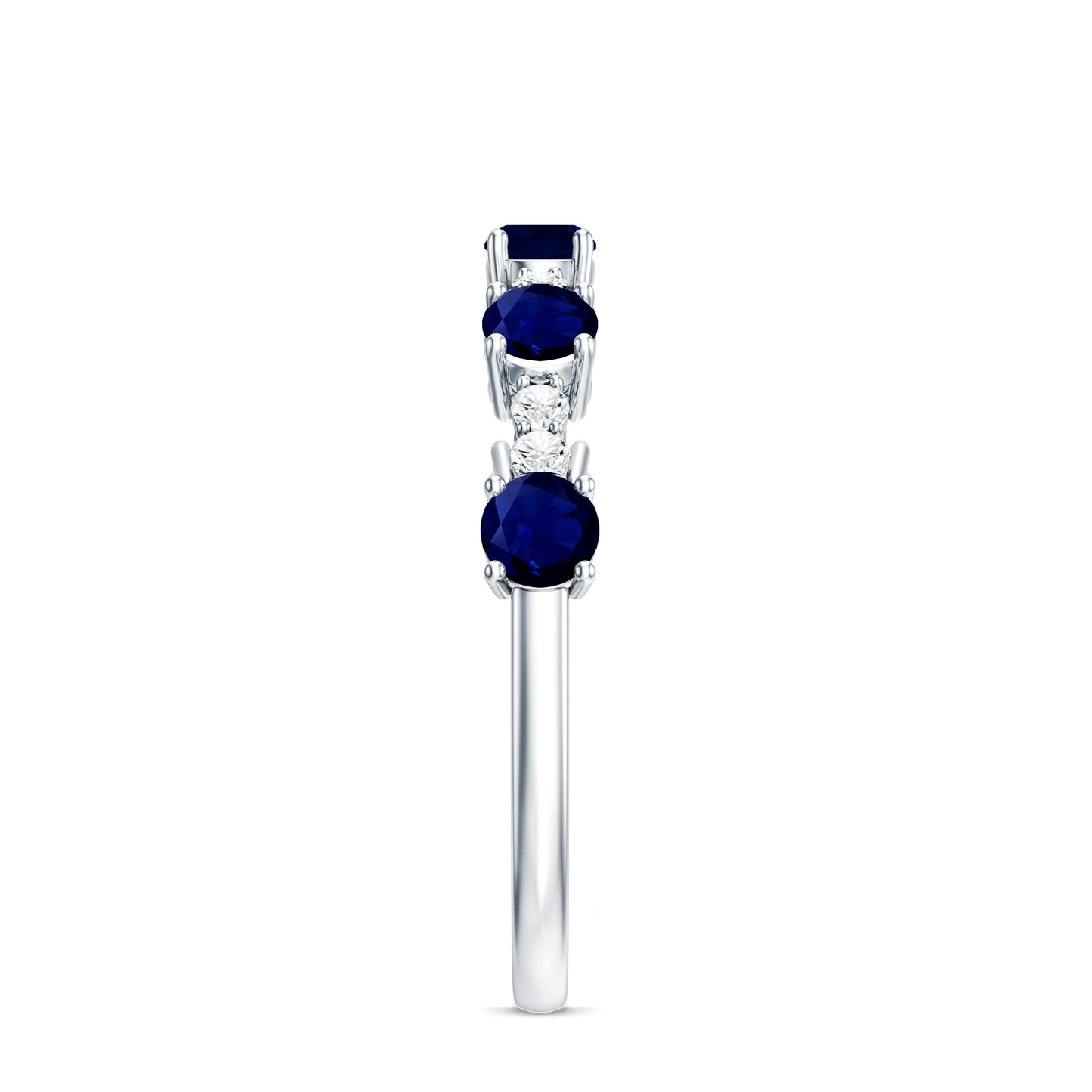 Round Blue Sapphire and Diamond Half Eternity Ring