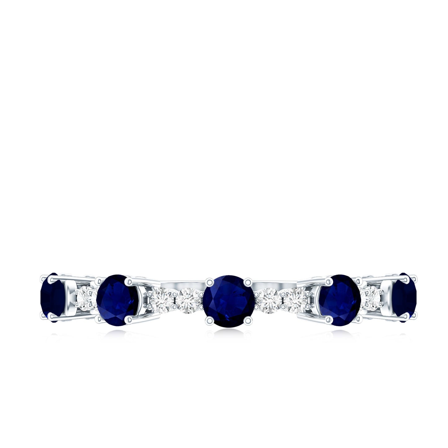 Round Blue Sapphire and Diamond Half Eternity Ring