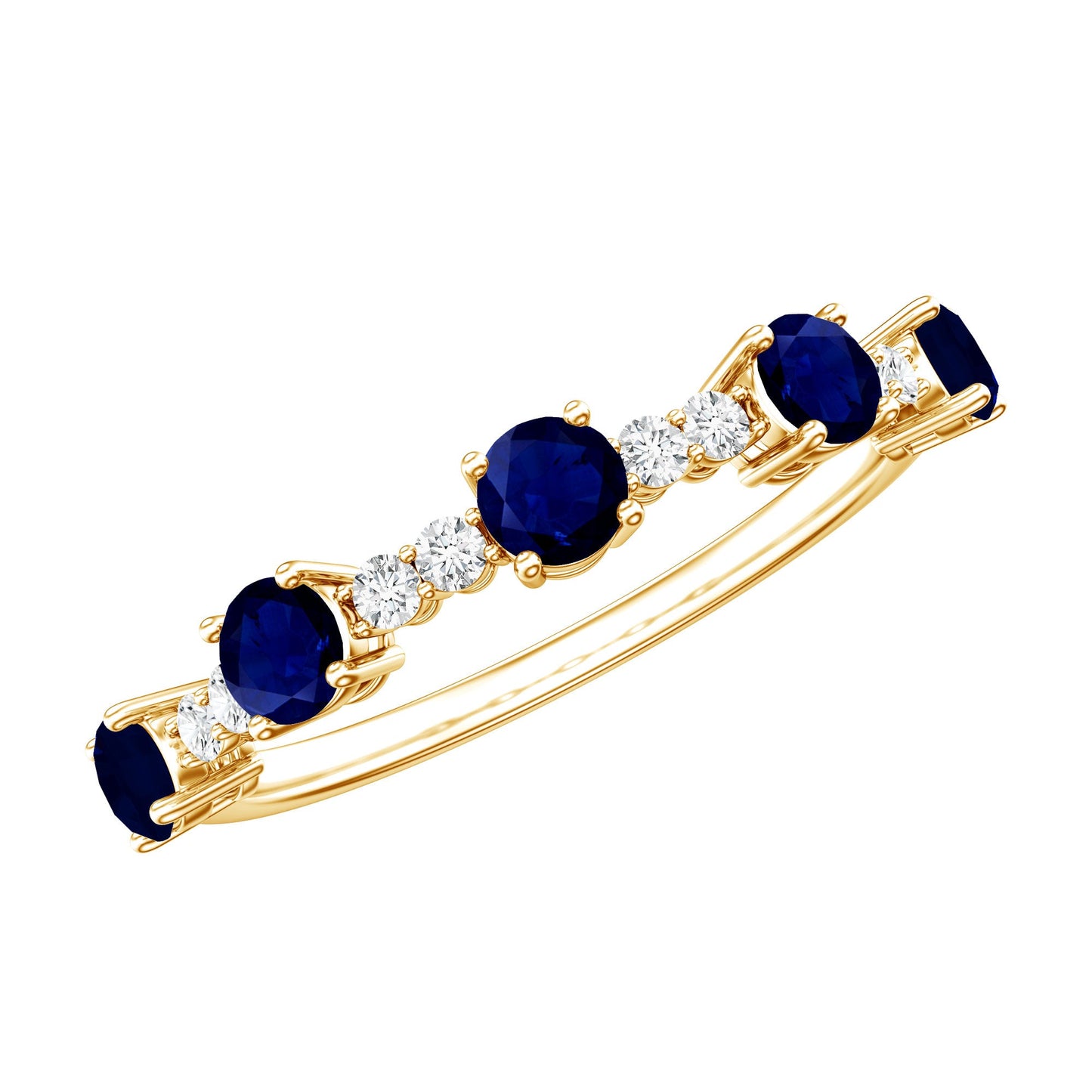 Round Blue Sapphire and Diamond Half Eternity Ring