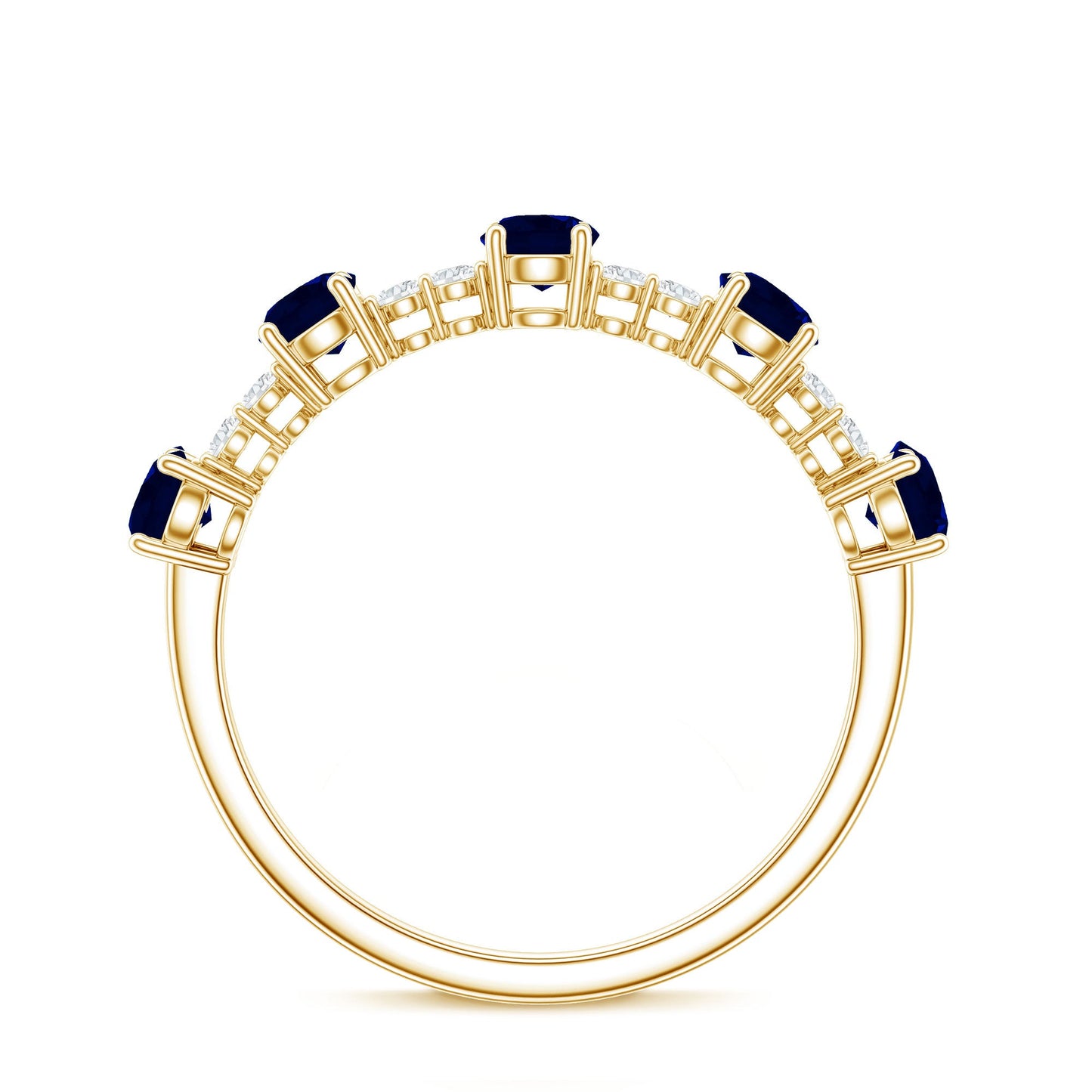 Round Blue Sapphire and Diamond Half Eternity Ring