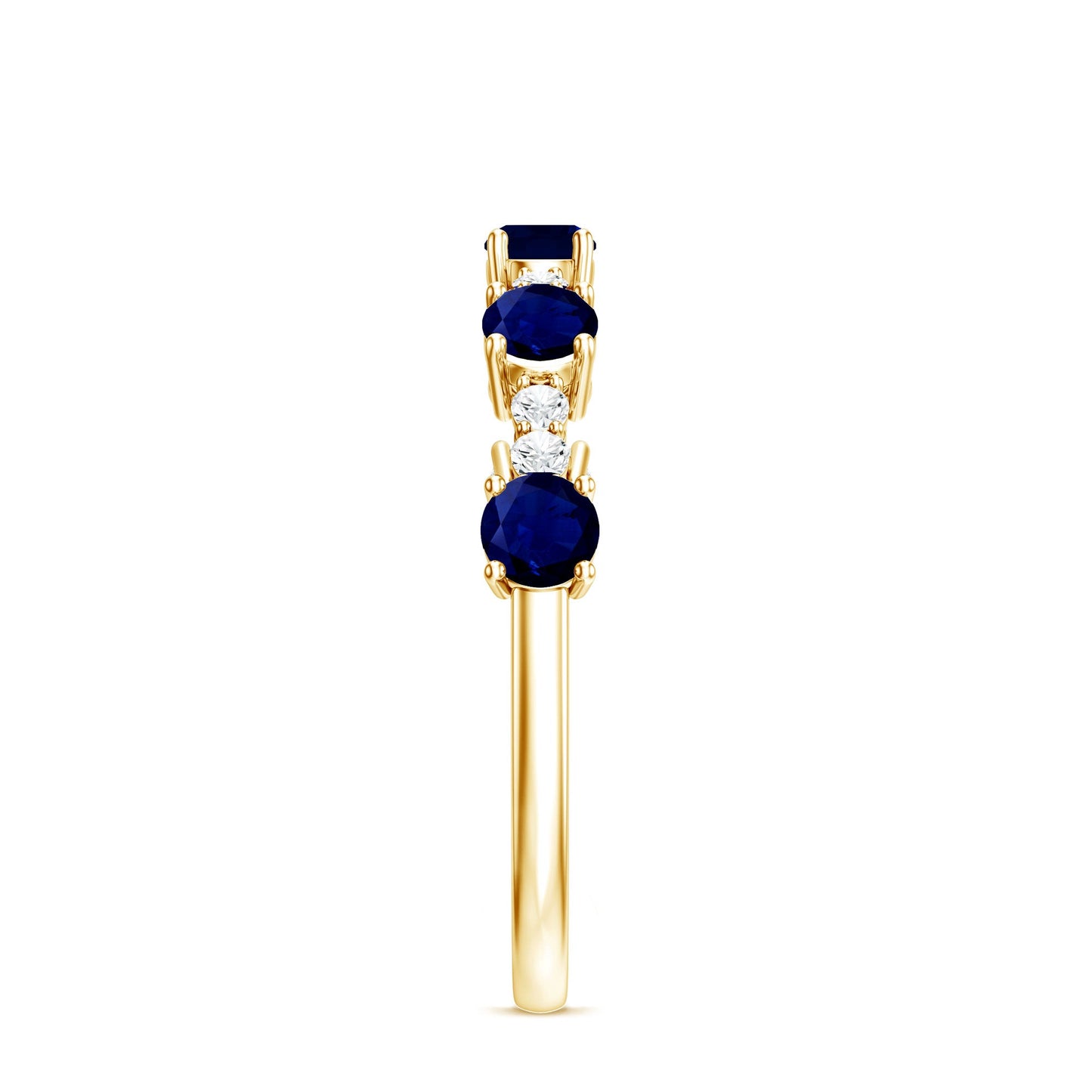 Round Blue Sapphire and Diamond Half Eternity Ring
