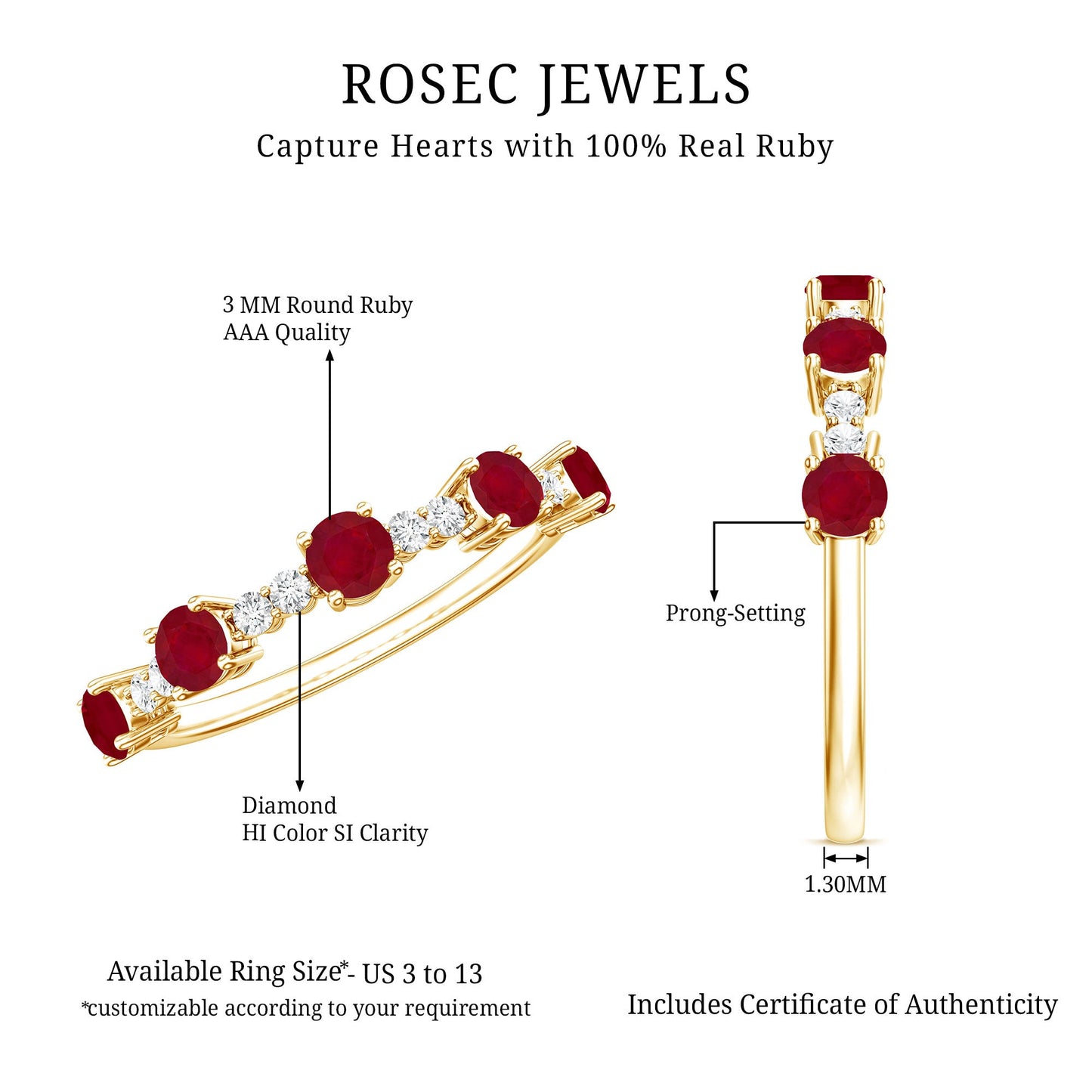 Real Ruby Diamond Half Eternity Ring for Anniversary