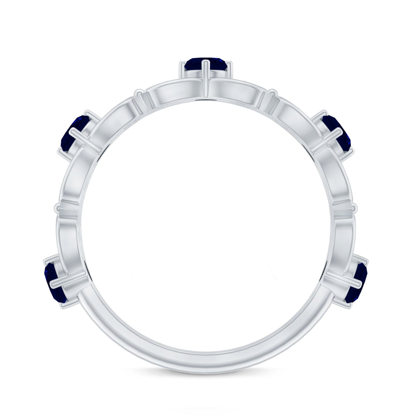 Blue Sapphire and Diamond Vintage Half Eternity Wedding Band