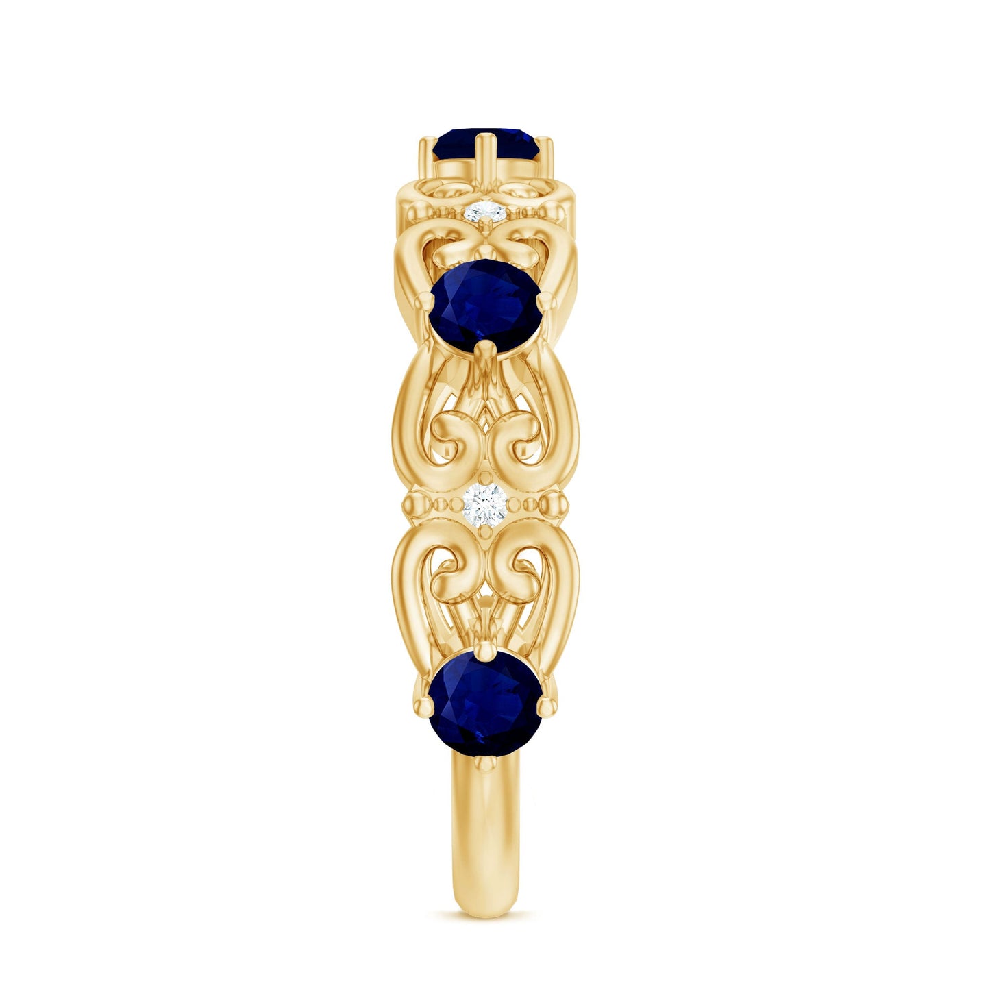 Blue Sapphire and Diamond Vintage Half Eternity Wedding Band