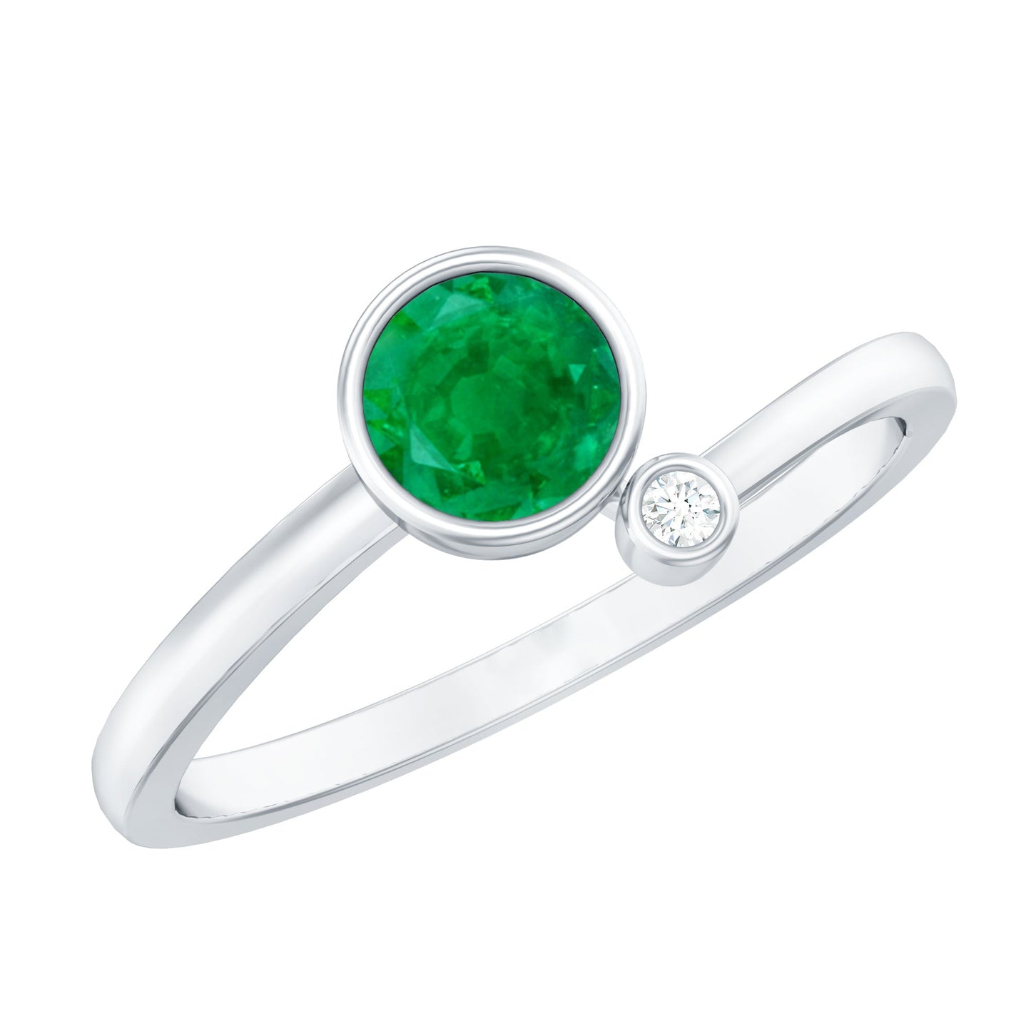 Bezel Set Emerald and Lab Diamond Two Stone Promise Ring