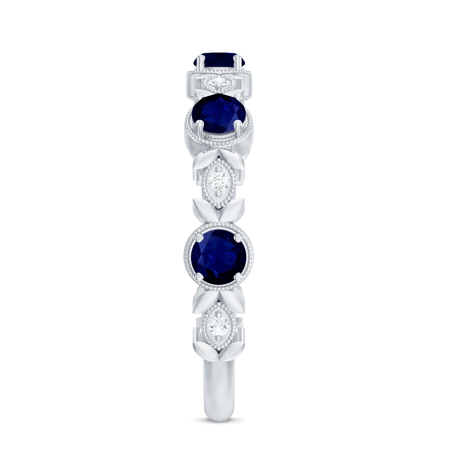 Nature Inspired Blue Sapphire Diamond Half Eternity Ring