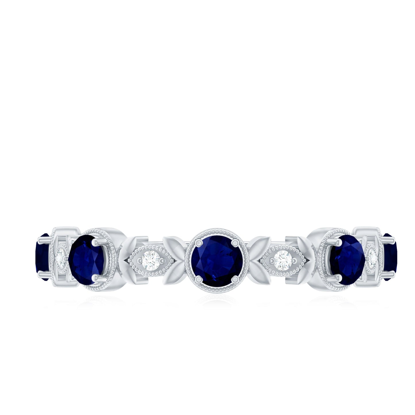 Nature Inspired Blue Sapphire Diamond Half Eternity Ring