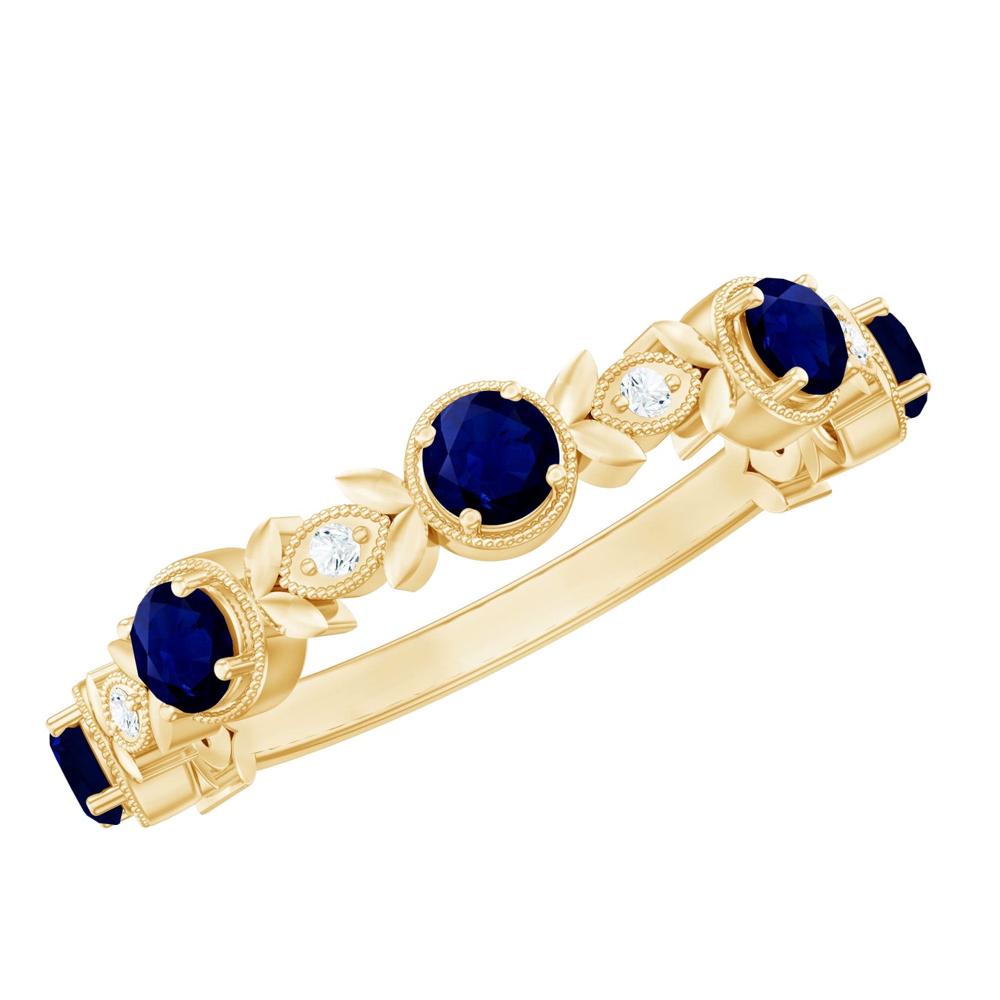 Nature Inspired Blue Sapphire Diamond Half Eternity Ring