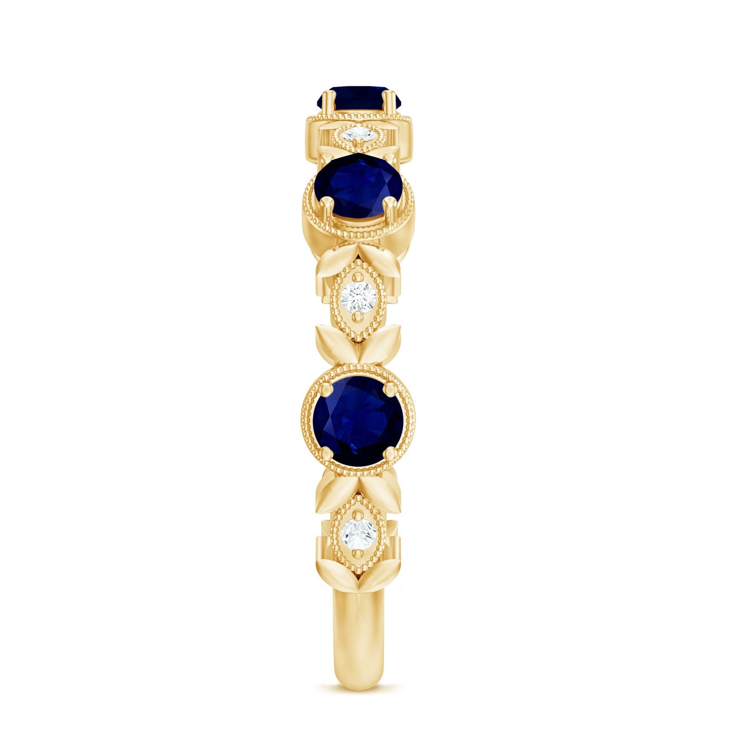 Nature Inspired Blue Sapphire Diamond Half Eternity Ring