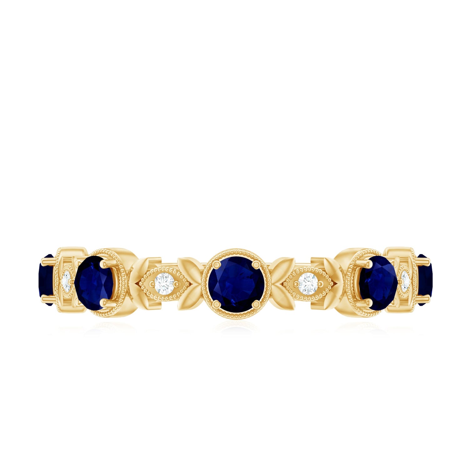 Nature Inspired Blue Sapphire Diamond Half Eternity Ring
