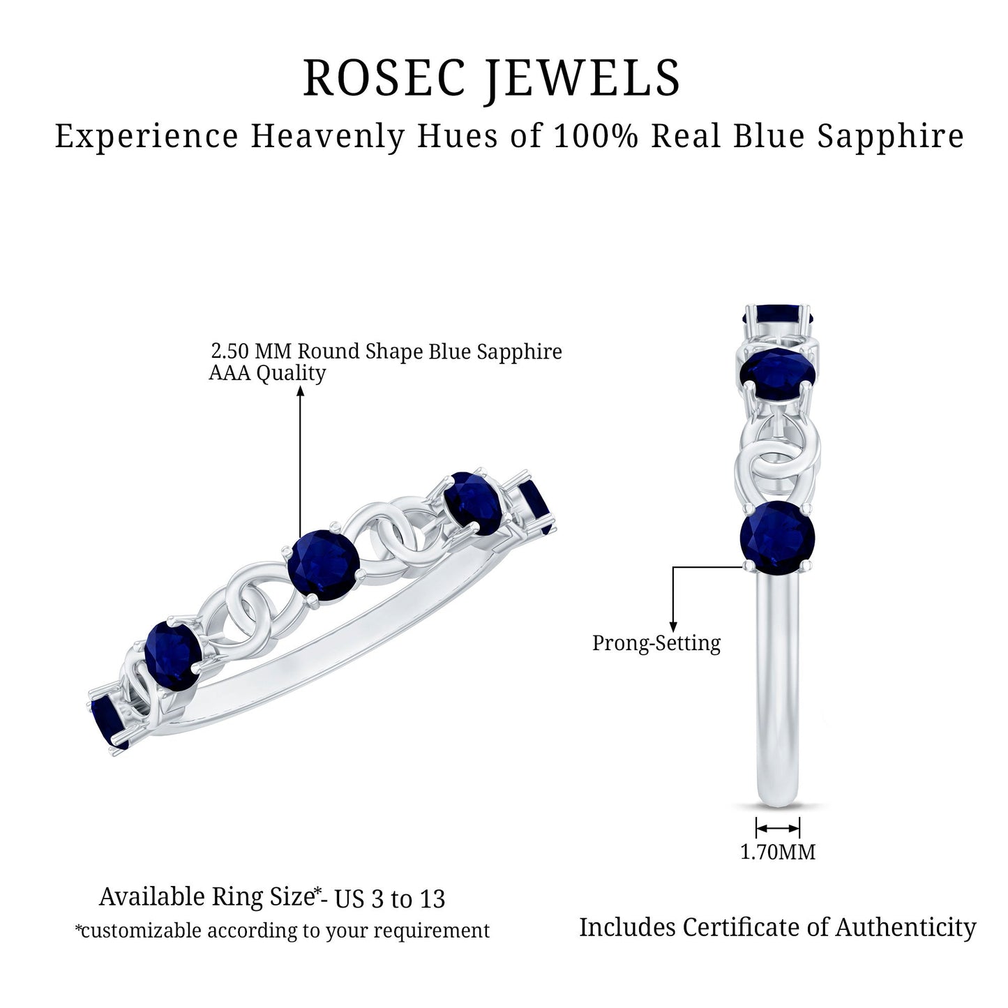 Natural Blue Sapphire Infinity Half Eternity Ring