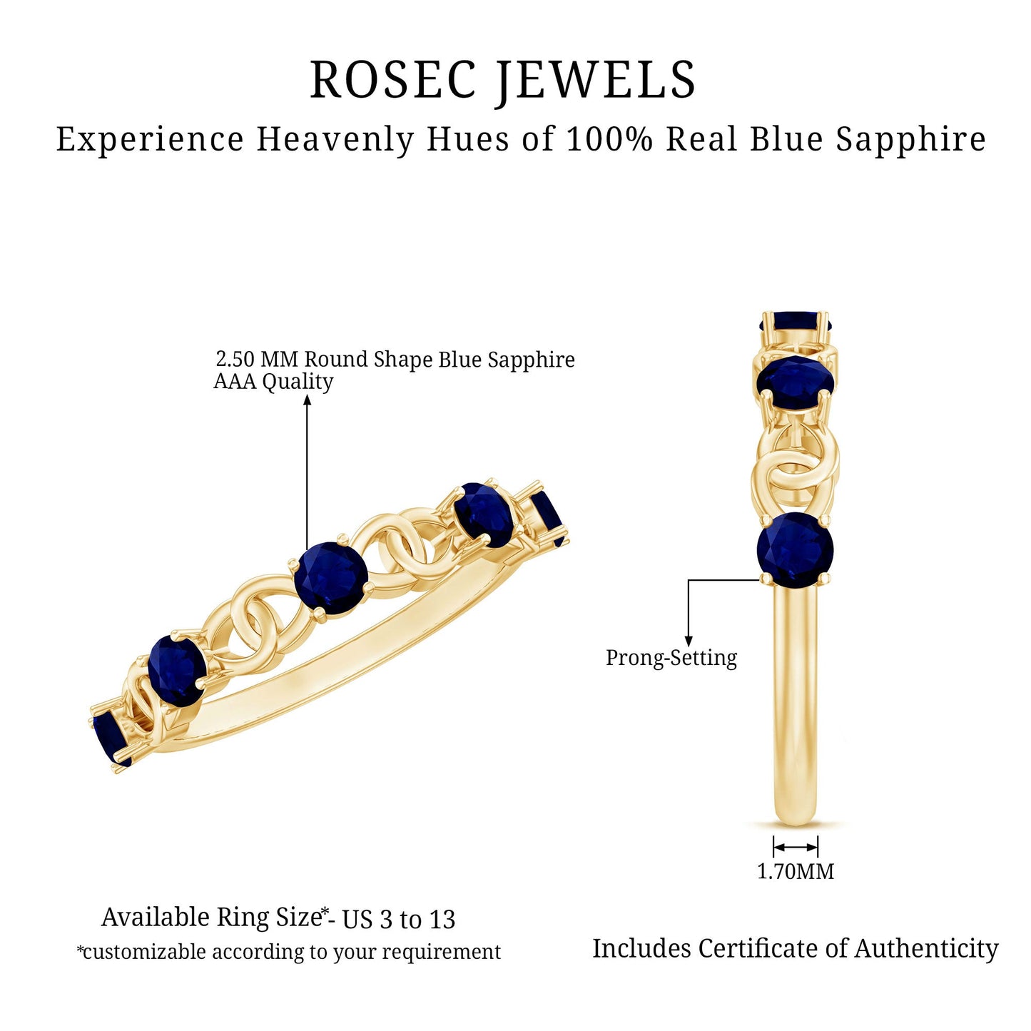 Natural Blue Sapphire Infinity Half Eternity Ring