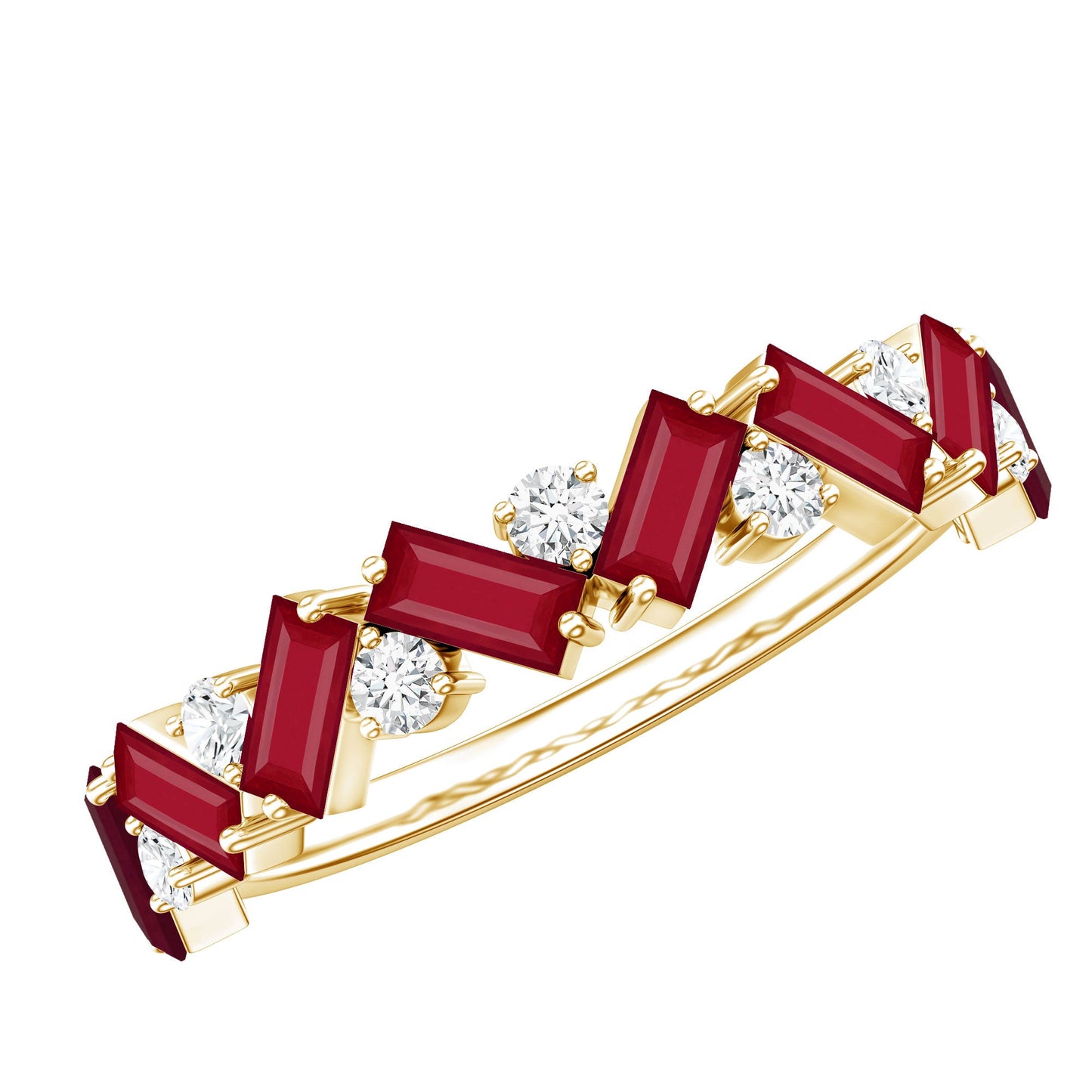 Certified Ruby Half Eternity Ring with Lab Grown Diamond