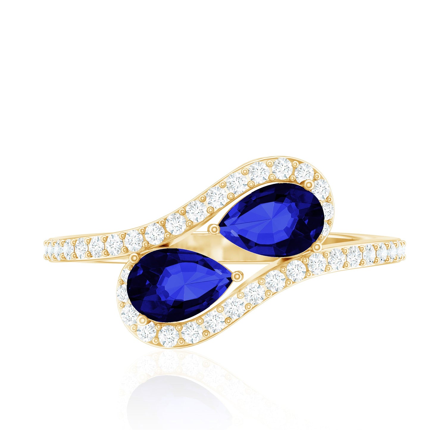 Natural Pear Shape Blue Sapphire 2 Stone Engagement Ring with Diamond