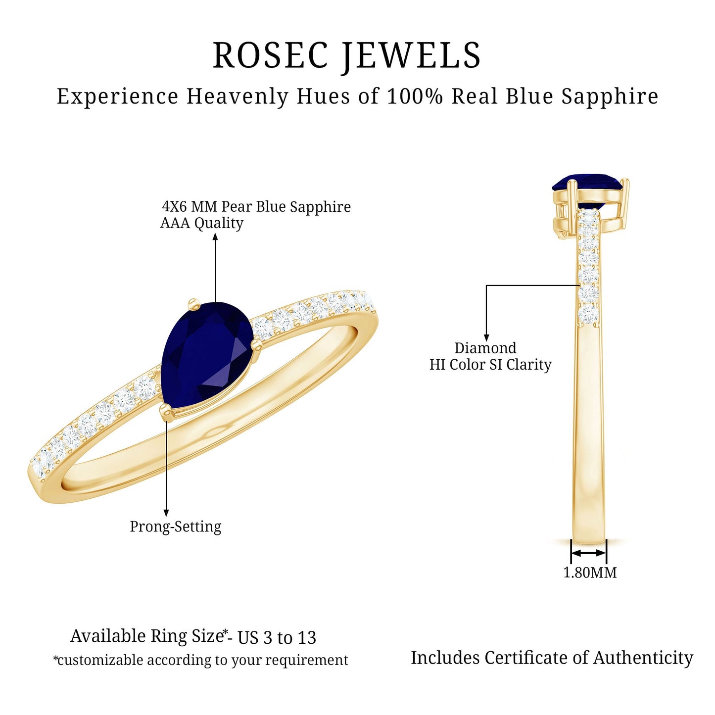 Natural 0.5 Carat Blue Sapphire Promise Ring with Diamond