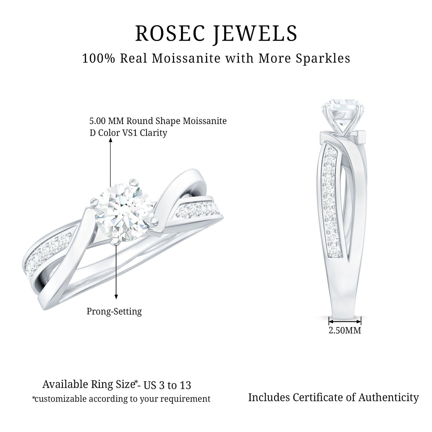Round Shape Solitaire Moissanite Infinity Engagement Ring