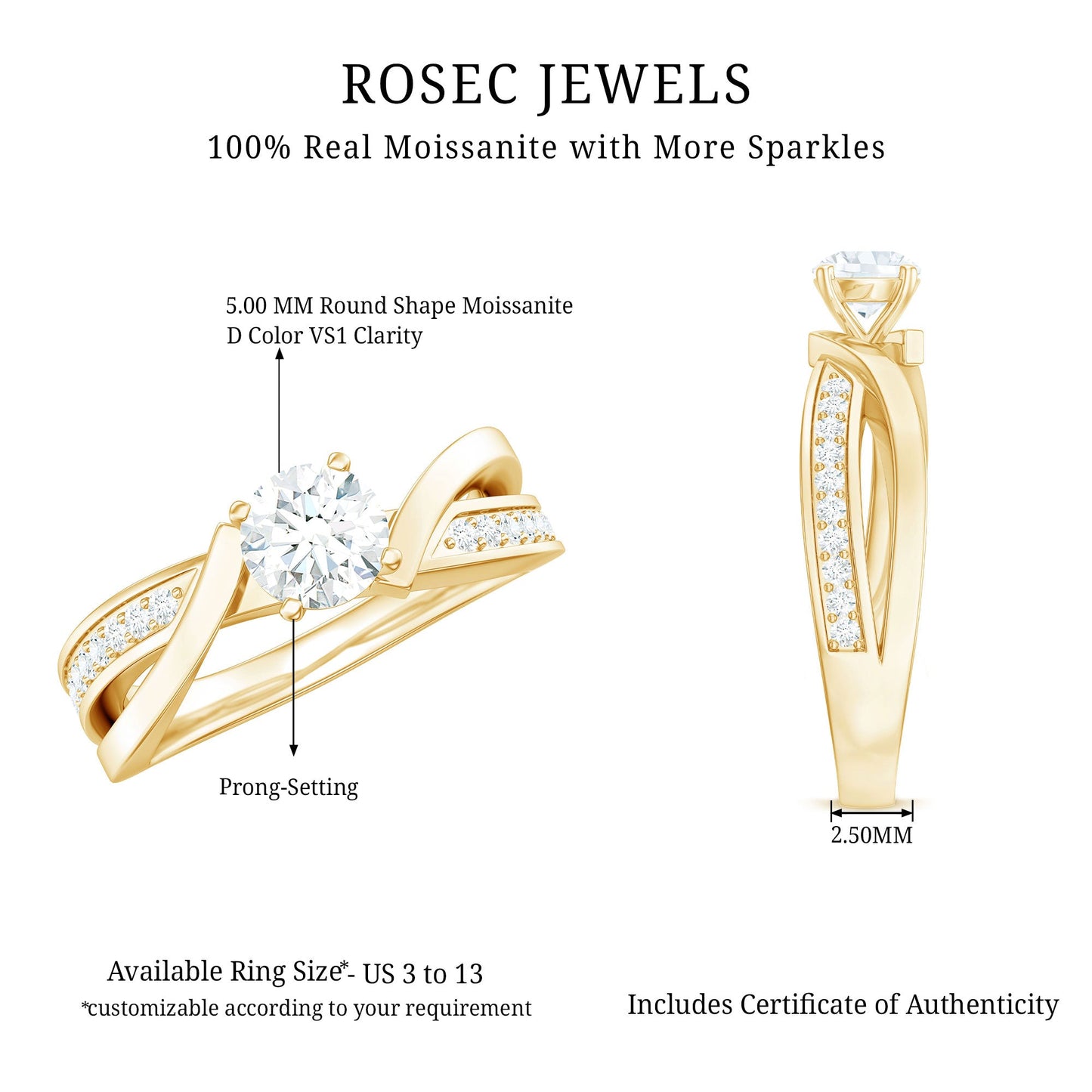 Round Shape Solitaire Moissanite Infinity Engagement Ring