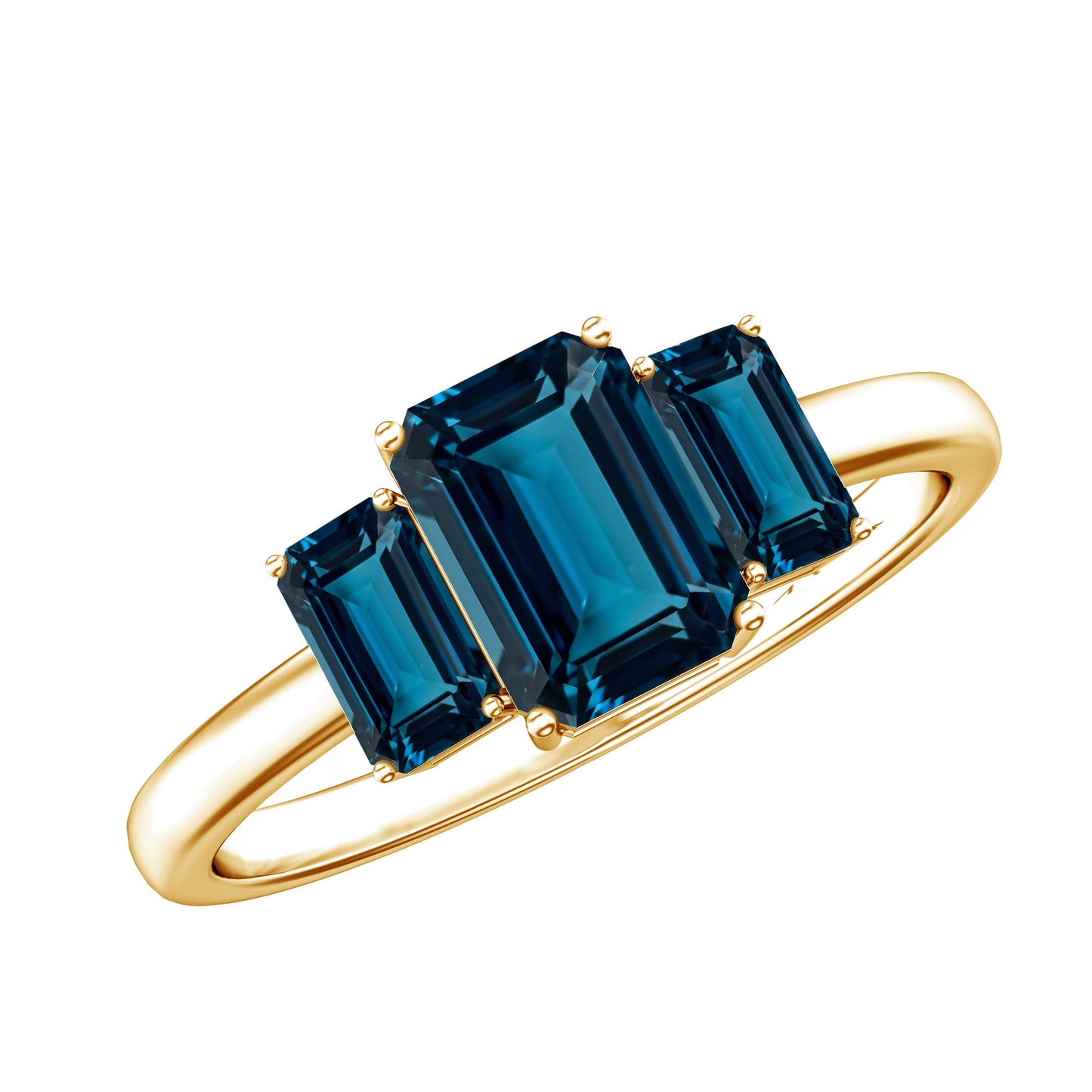Emerald Cut London Blue Topaz Three Stone Engagement Ring