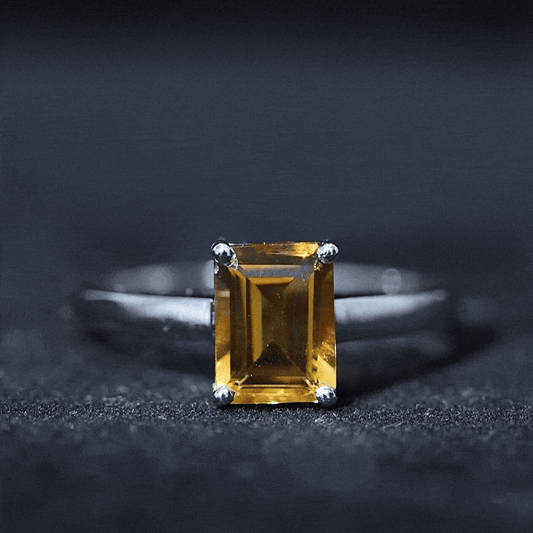1.8 Carat Natural Citrine Solitaire Emerald Cut Engagement Ring