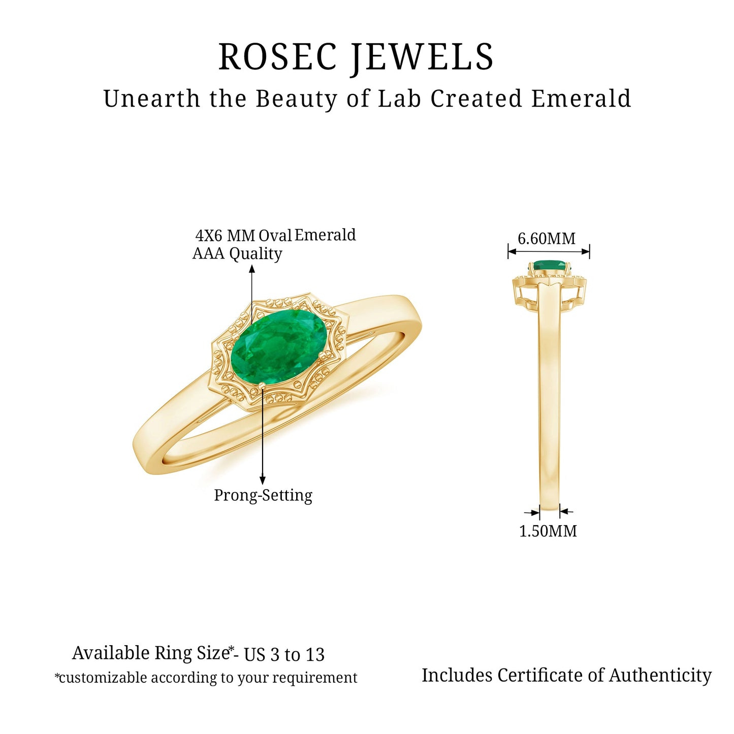 Genuine Emerald Antique Looking Engagement Ring With Certificate