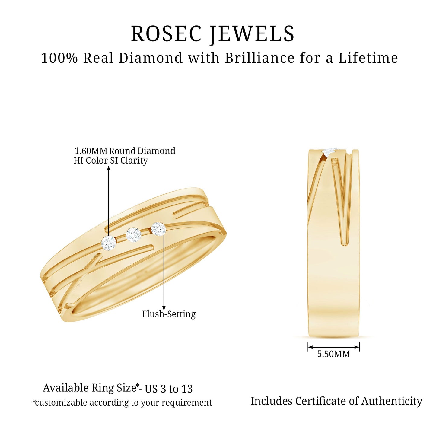 Diamond Wide Band Ring in Flush Setting