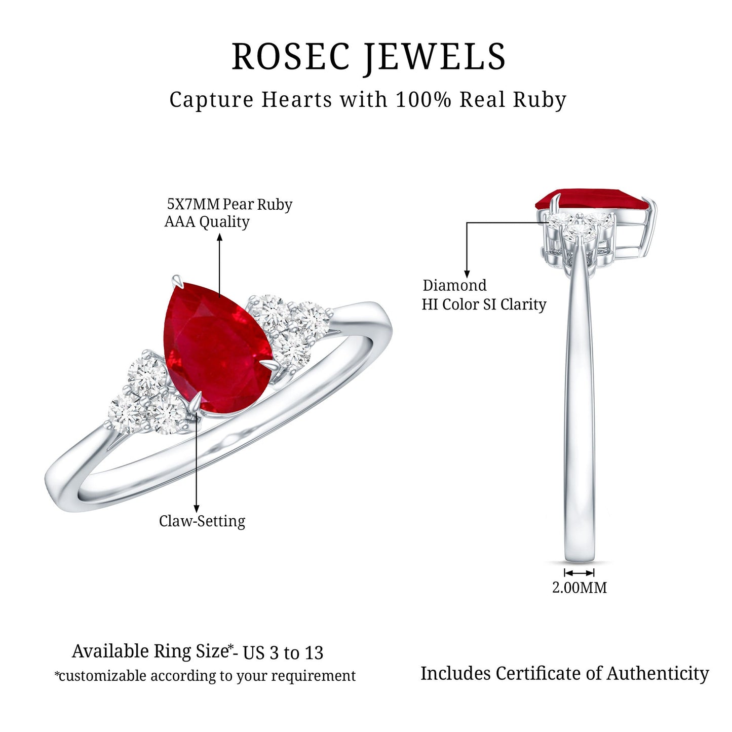 Natural 0.8 Carat Ruby Pear Shaped Engagement Ring with Diamond