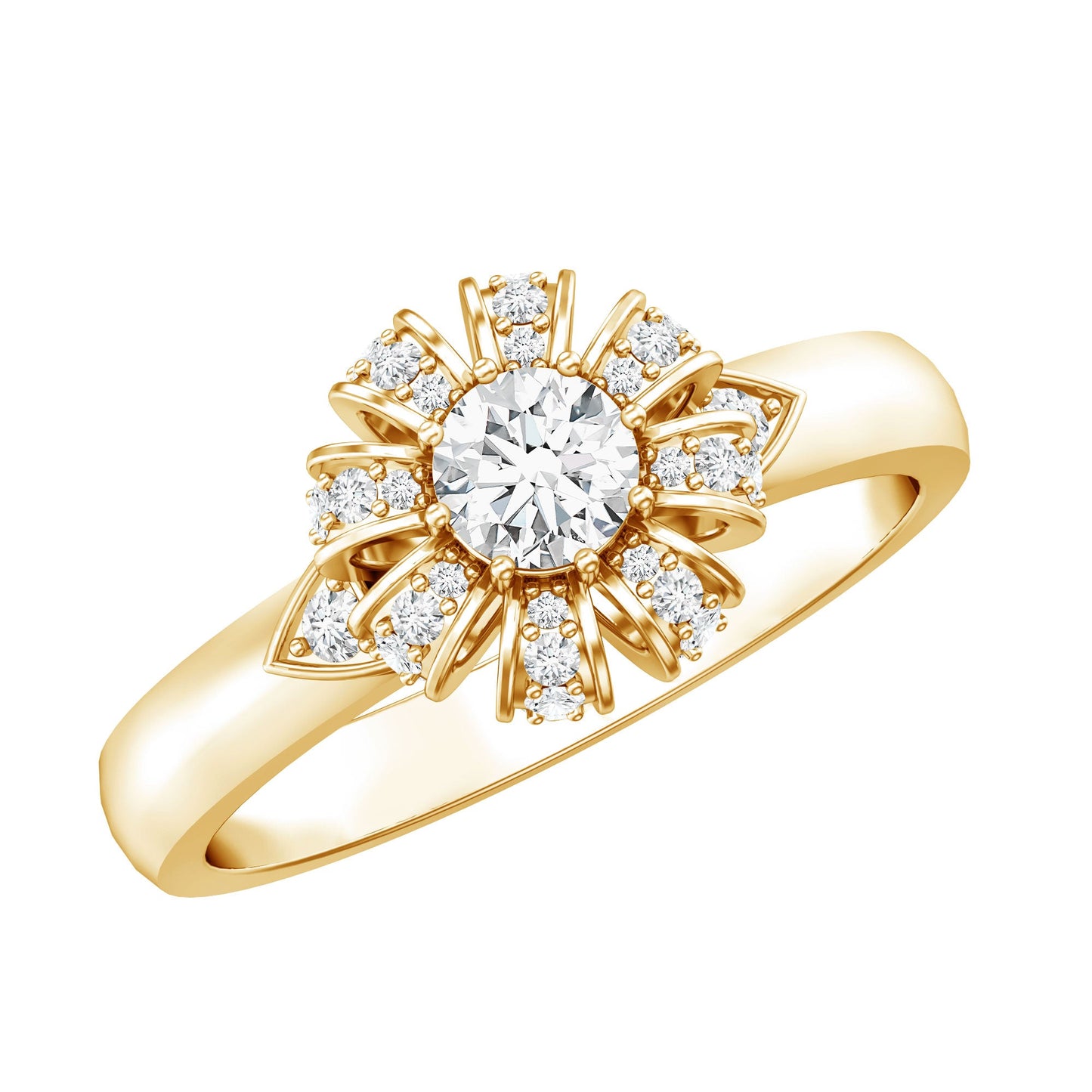 Certified Real Diamond Flower Engagement Ring for Women