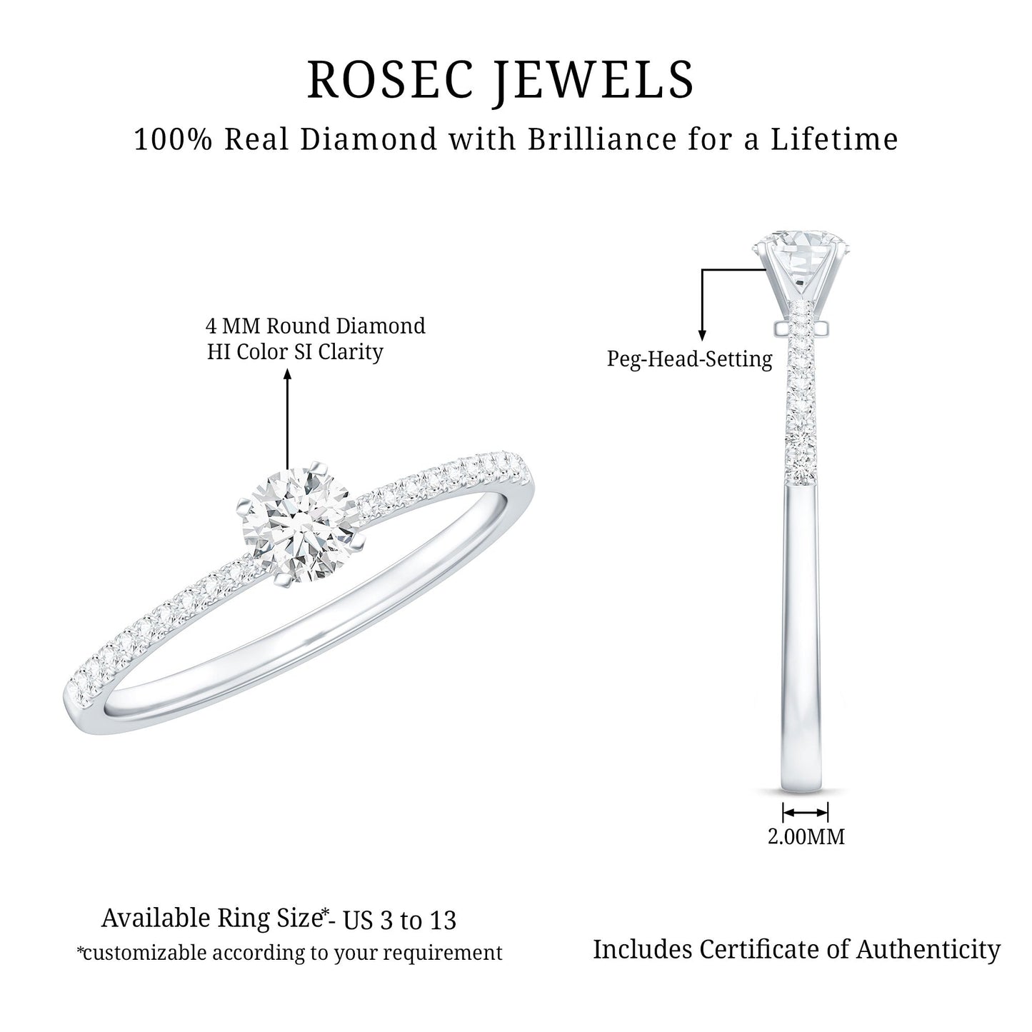 Natural Diamond Promise Ring with Side Stones