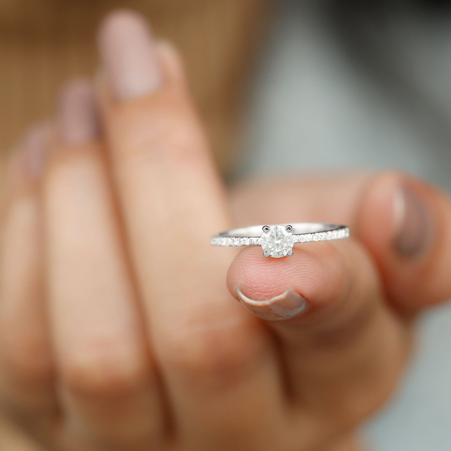 Natural Diamond Promise Ring with Side Stones