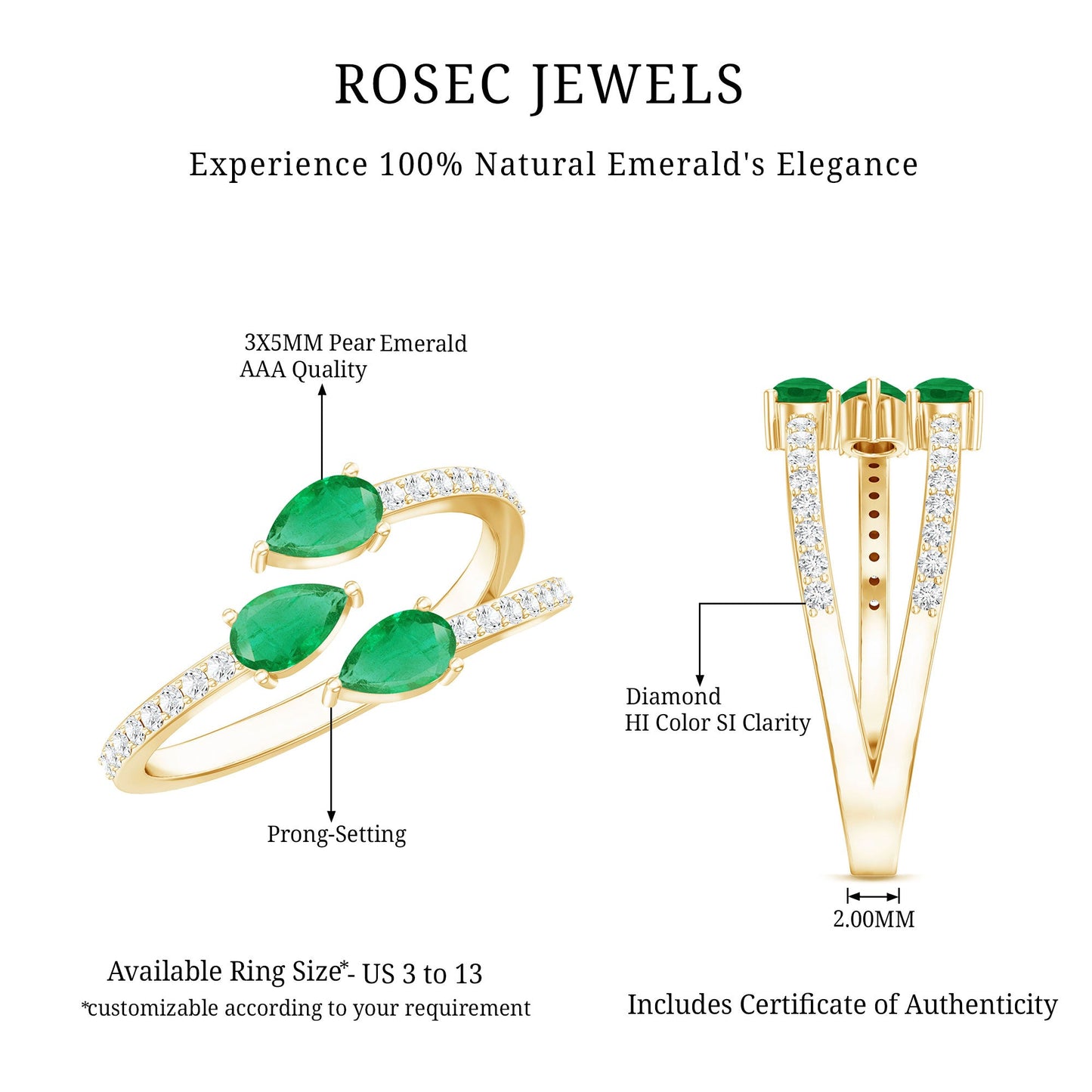Pear Shaped Emerald and Diamond 3 Stone Statement Ring