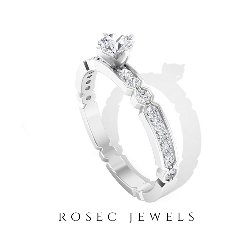 Shimmery Diamond Solitaire Engagement Ring with Side Stone