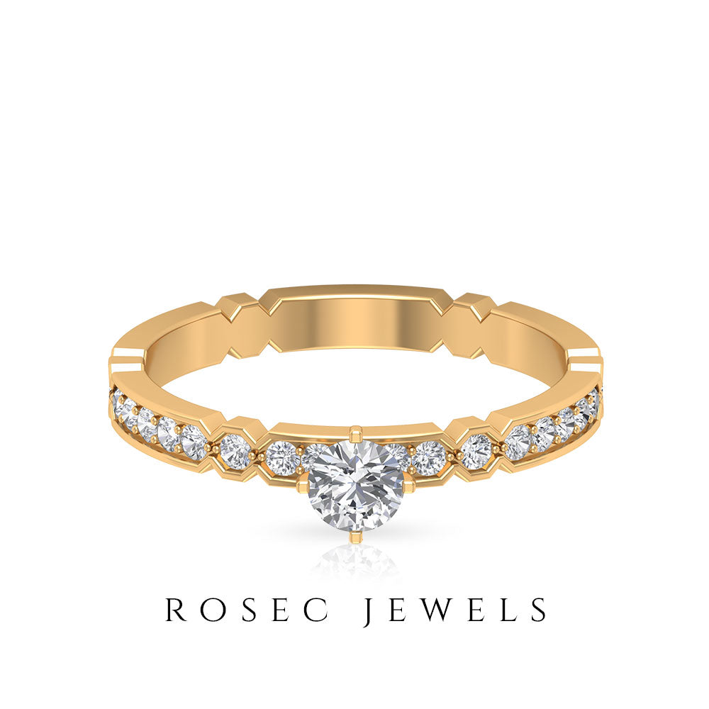 Shimmery Diamond Solitaire Engagement Ring with Side Stone