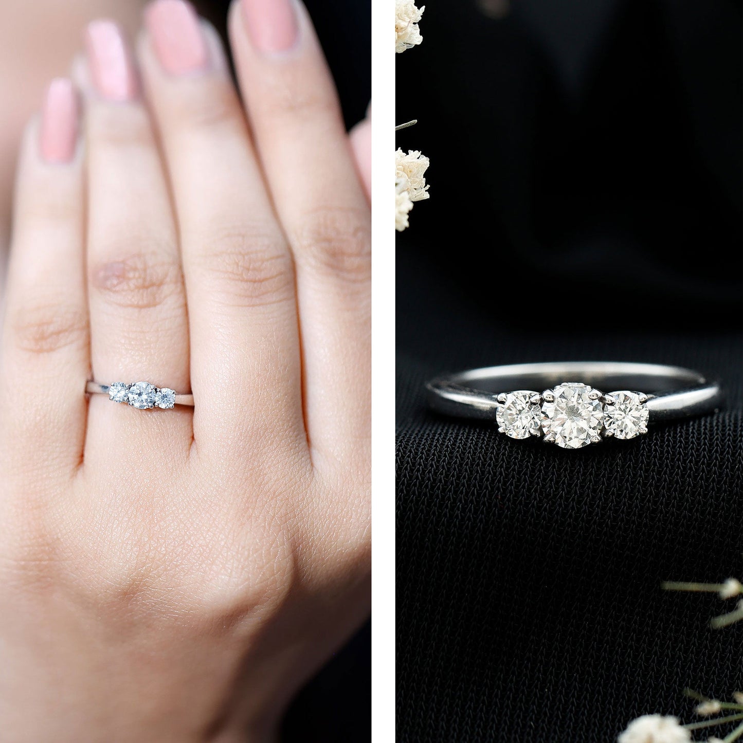 Brilliant Cut Moissanite 3 Stone Promise Ring for Women