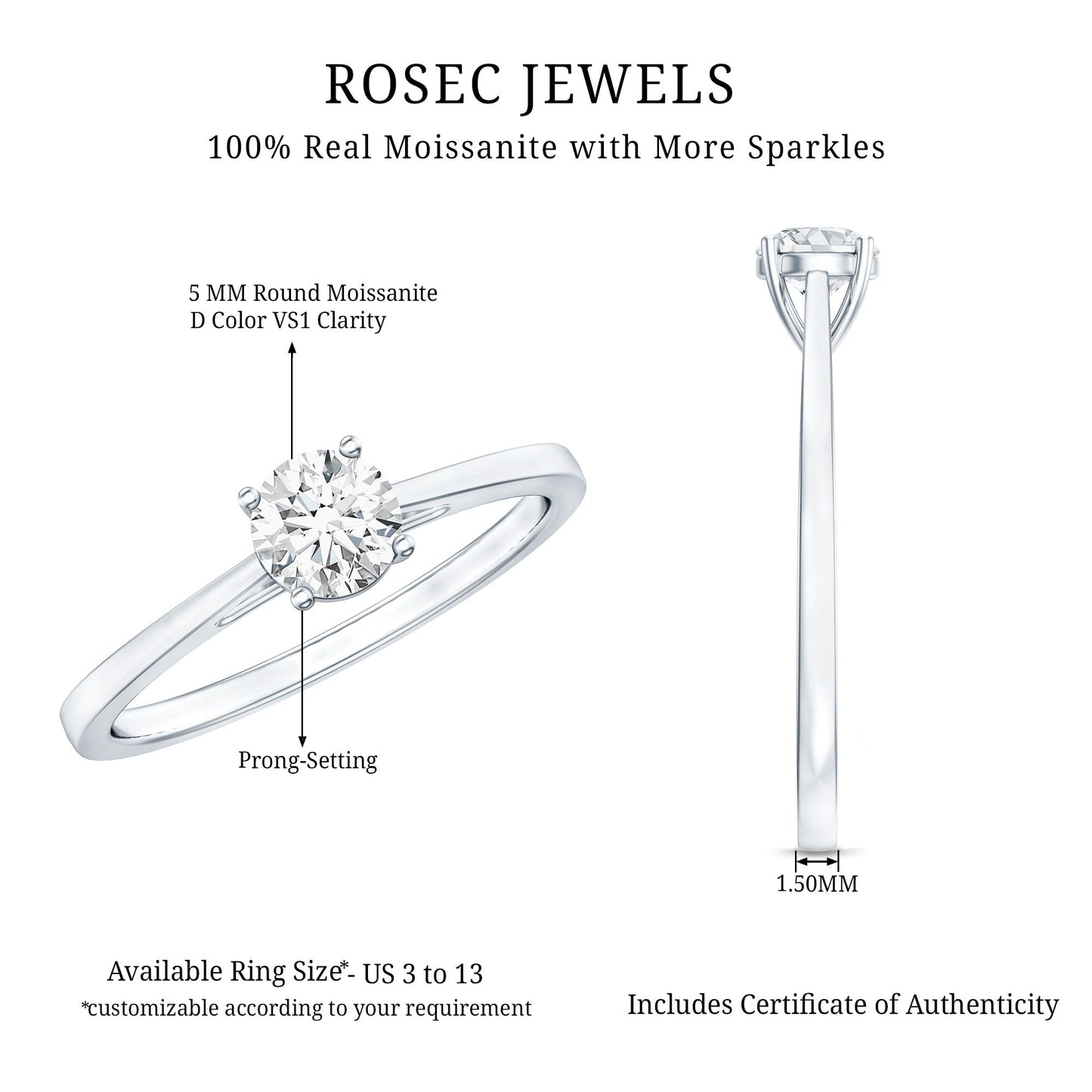 Solitaire Moissanite Promise Ring in Cathedral Shank