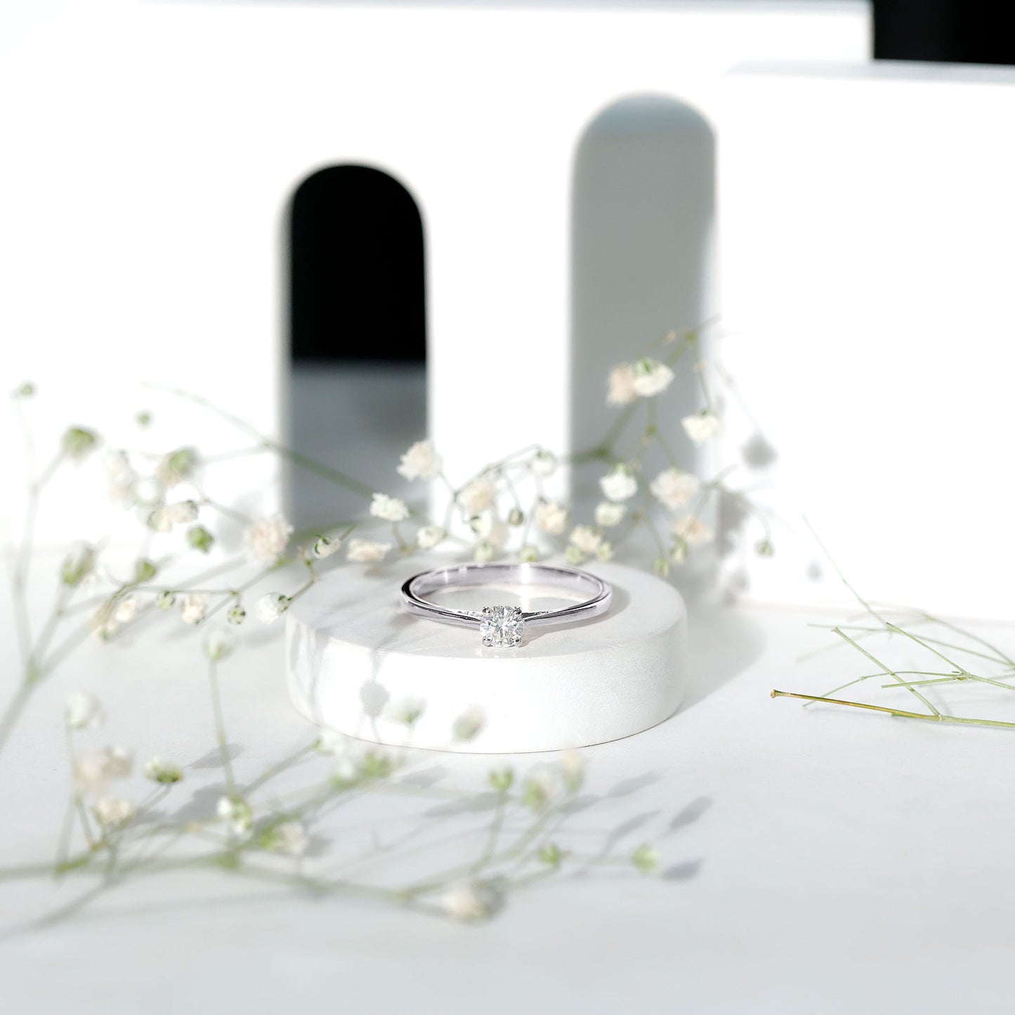 Solitaire Moissanite Promise Ring in Cathedral Shank