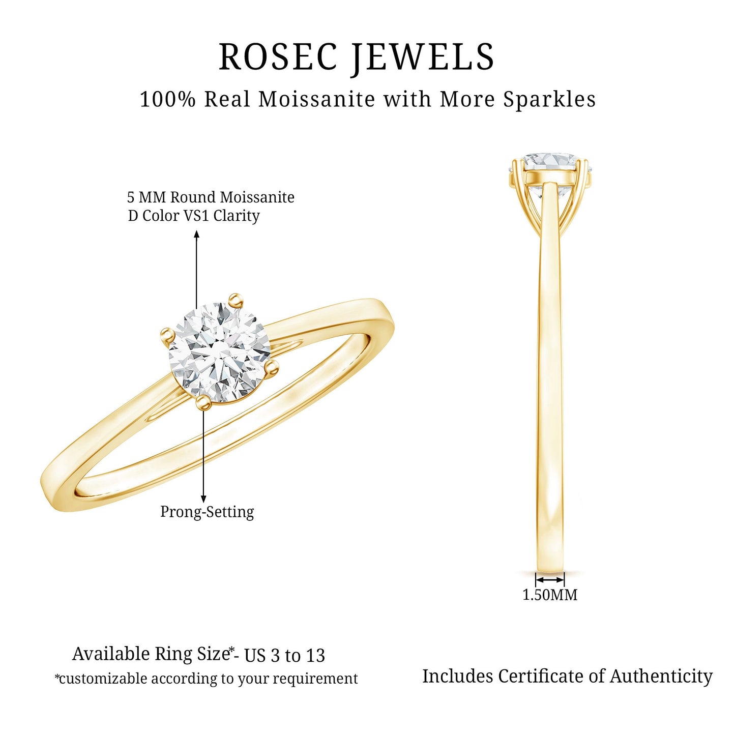 Solitaire Moissanite Promise Ring in Cathedral Shank