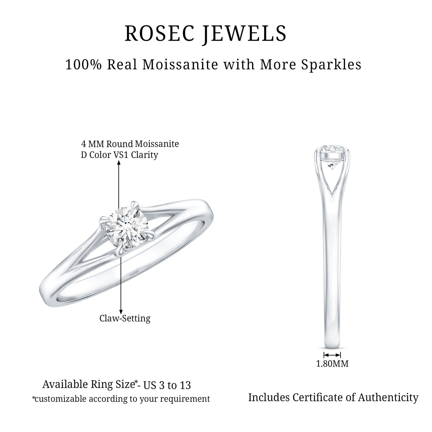 Promise Ring with Moissanite in Claw Setting