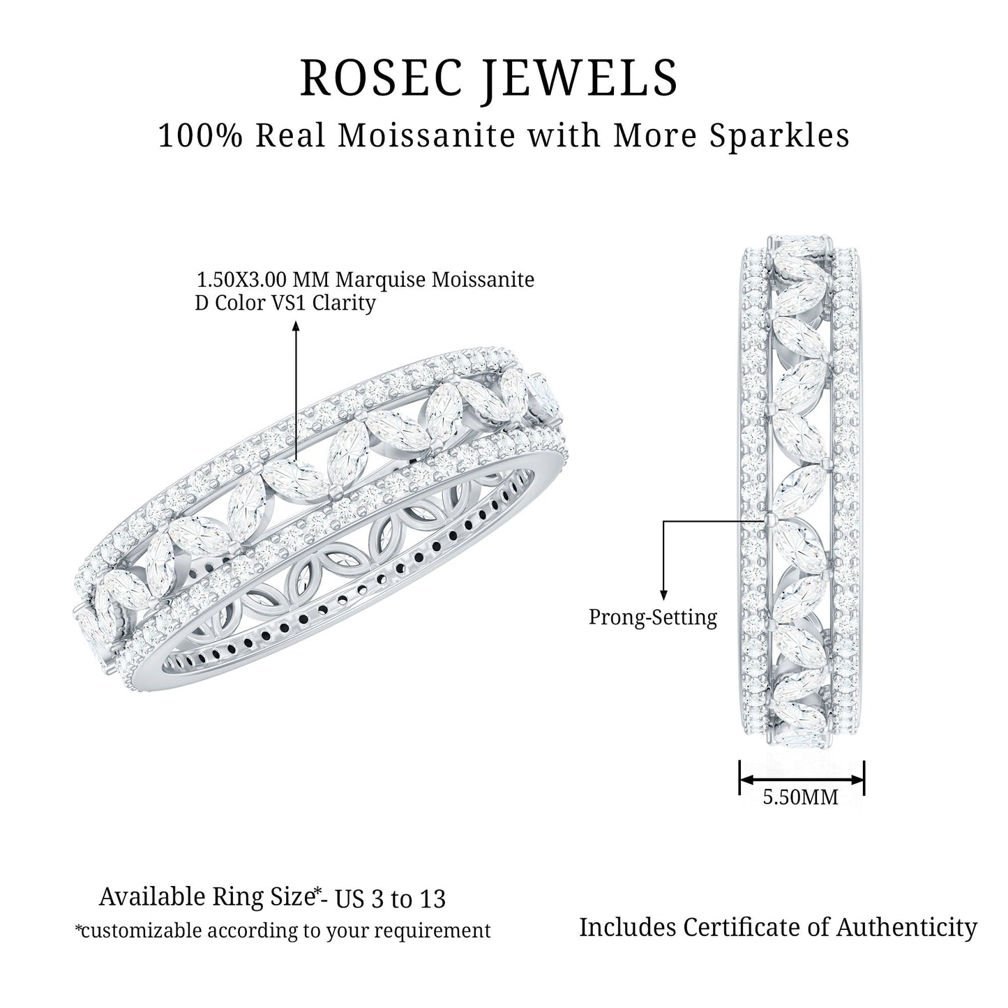 Certified Marquise Moissanite Wedding Band