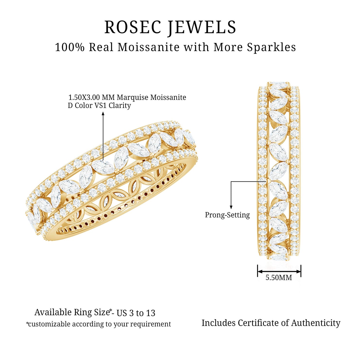 Certified Marquise Moissanite Wedding Band