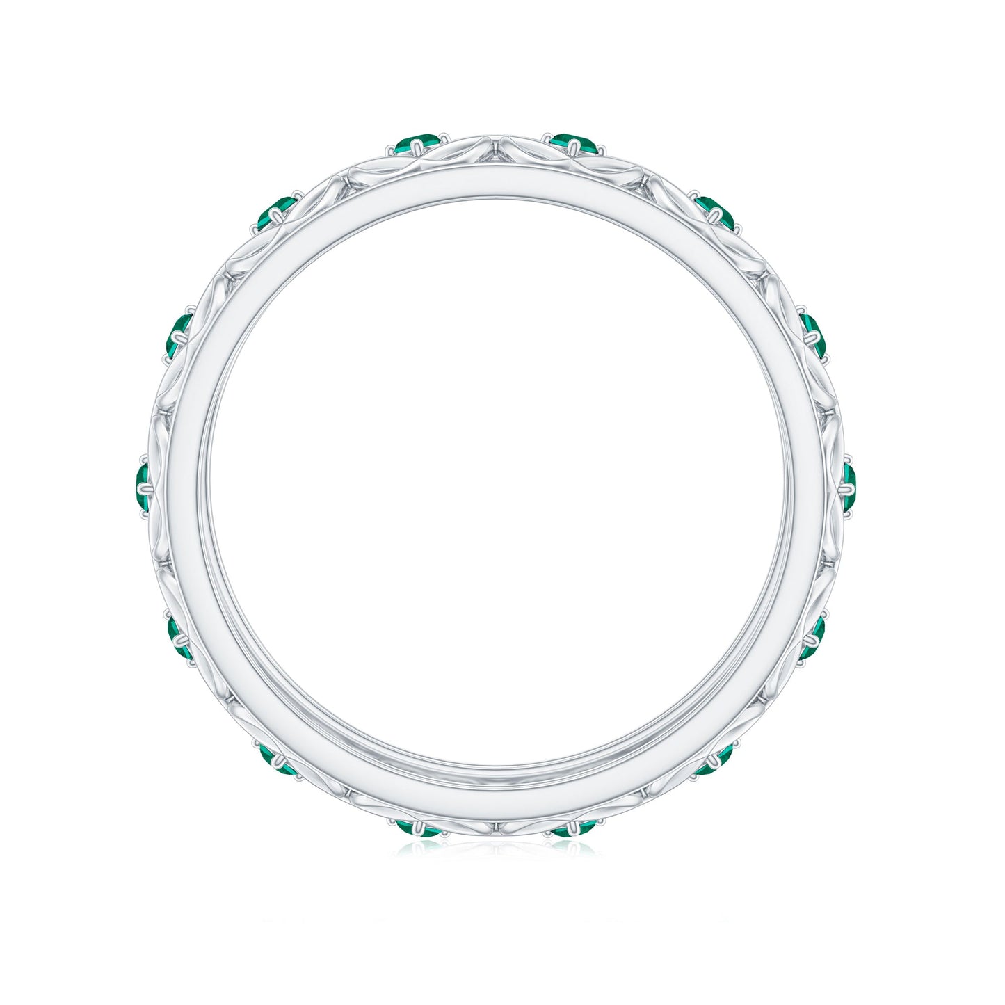 Vintage Inspired Lab Grown Emerald Celtic Wedding Band