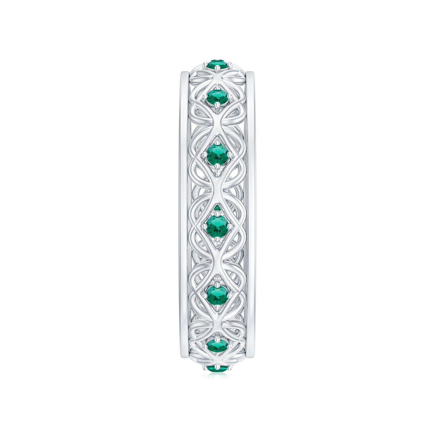 Vintage Inspired Lab Grown Emerald Celtic Wedding Band
