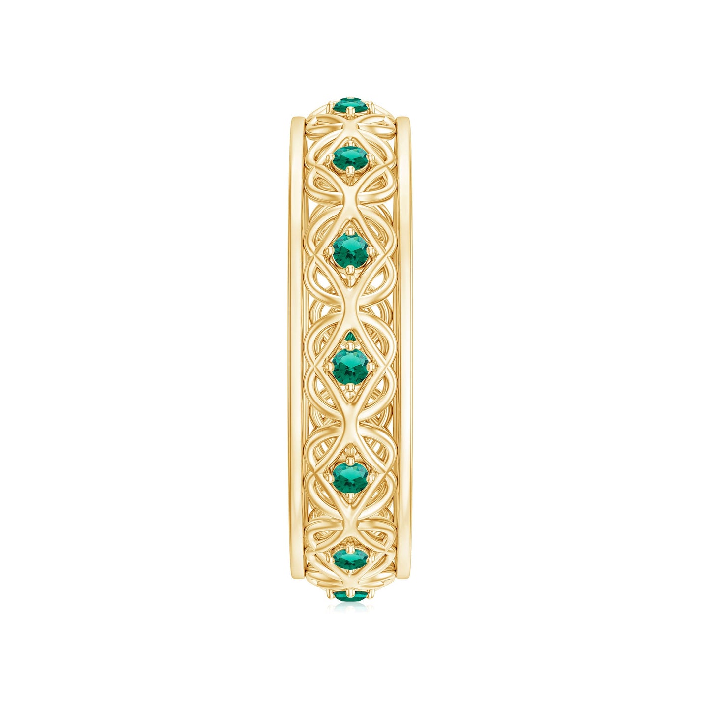 Vintage Inspired Lab Grown Emerald Celtic Wedding Band