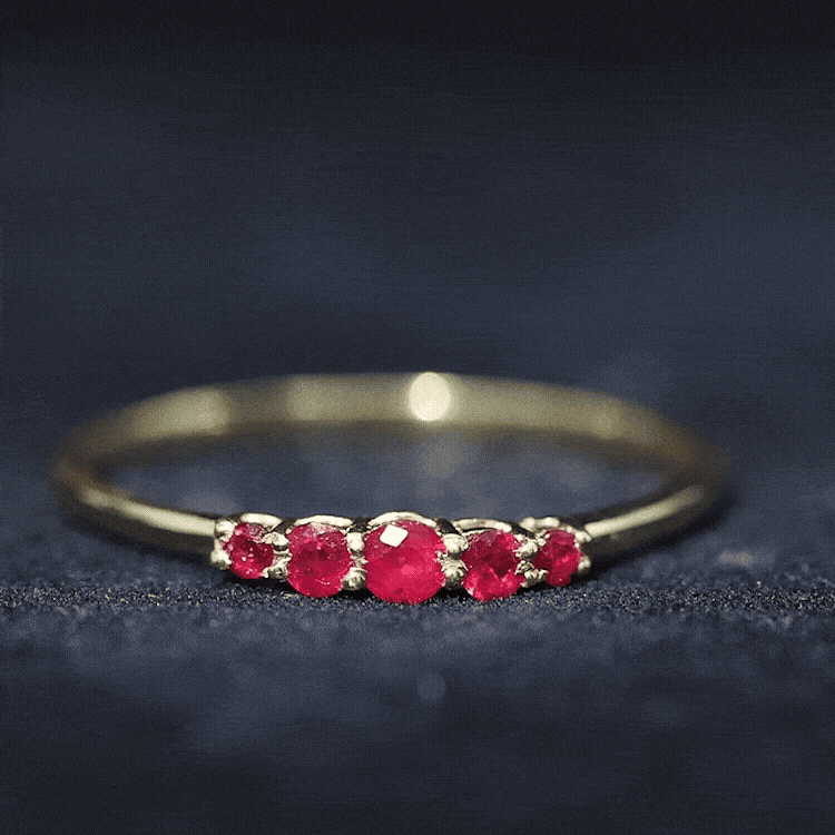 Natural July Birthstone Ruby 5 Stone Ring for Promise