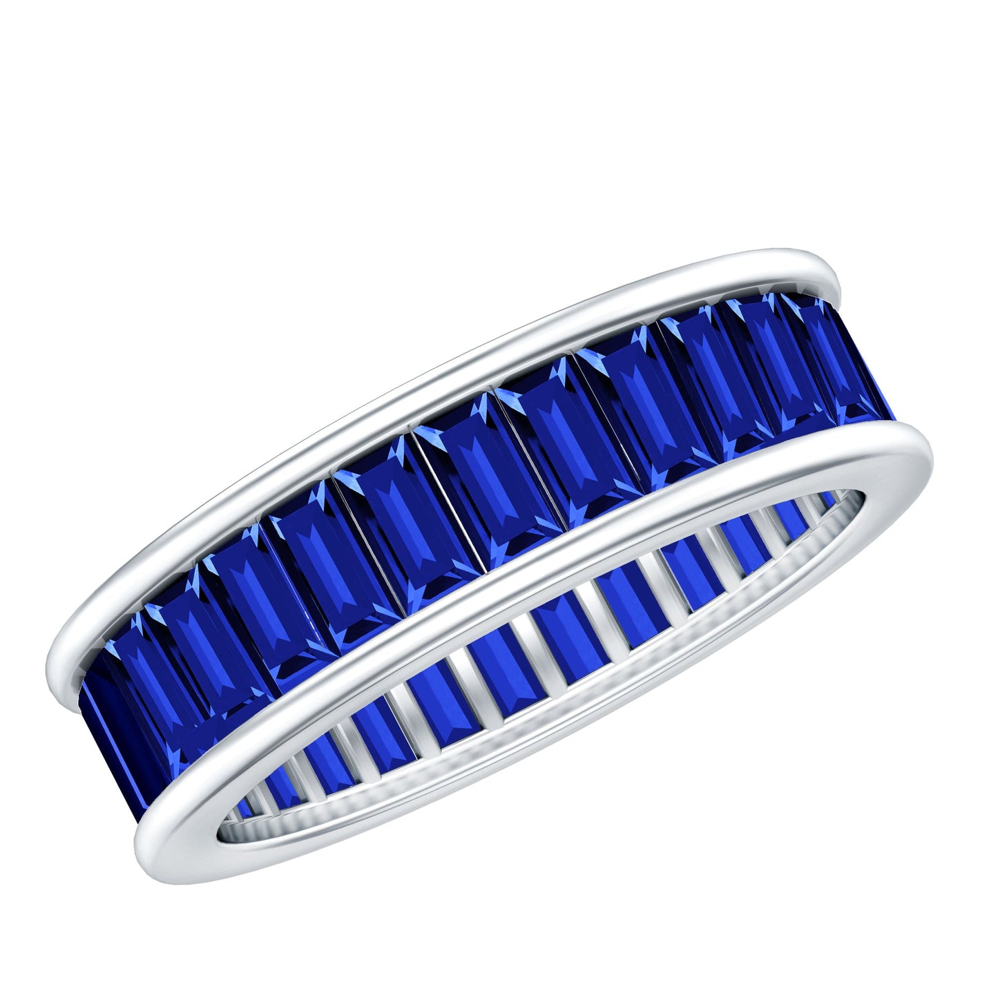Baguette Shape Lab Created Blue Sapphire Channel Set Eternity Band
