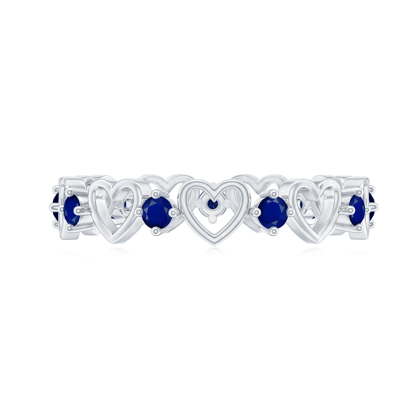 Blue Sapphire Open Heart Wedding Band Ring