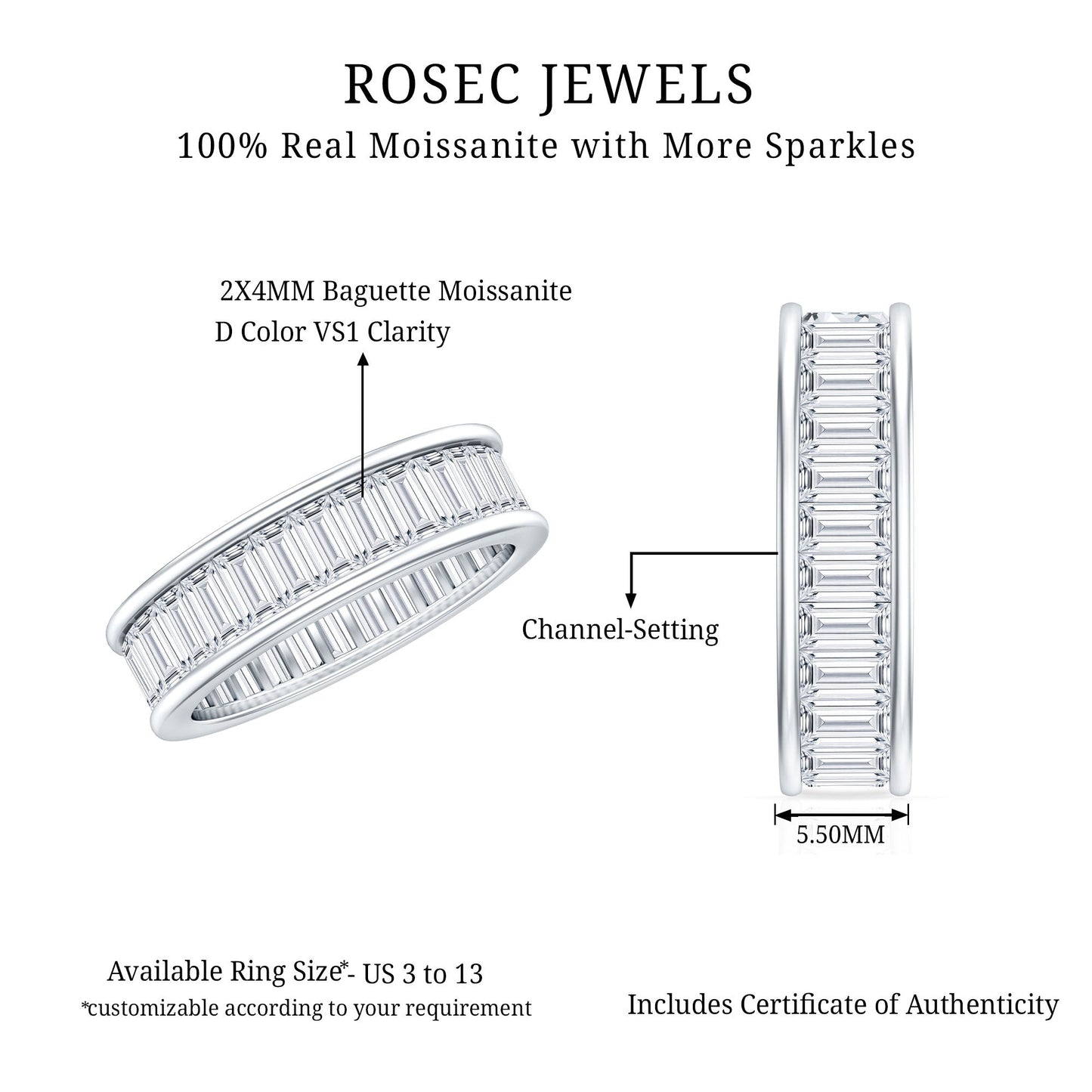 Certified Moissanite Channel Set Eternity Band