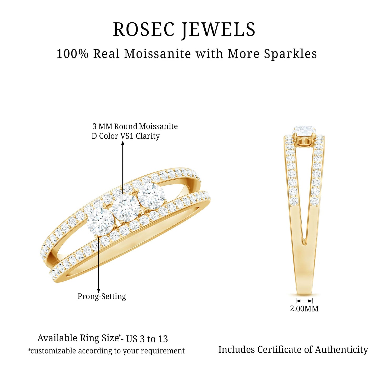 Certified Moissanite 3 Stone Anniversary Ring for Women
