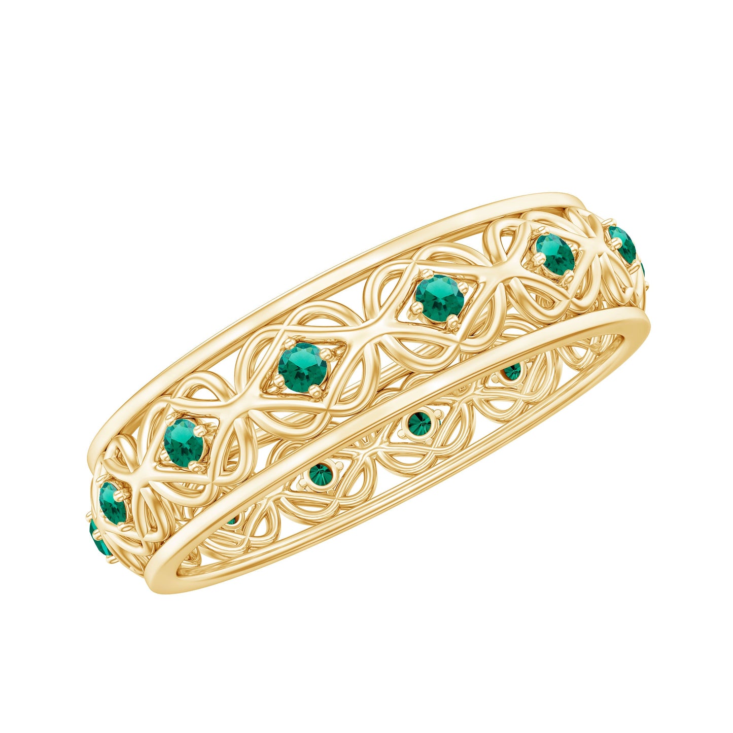 Vintage Looking Lab Grown Emerald Wedding Band for Women
