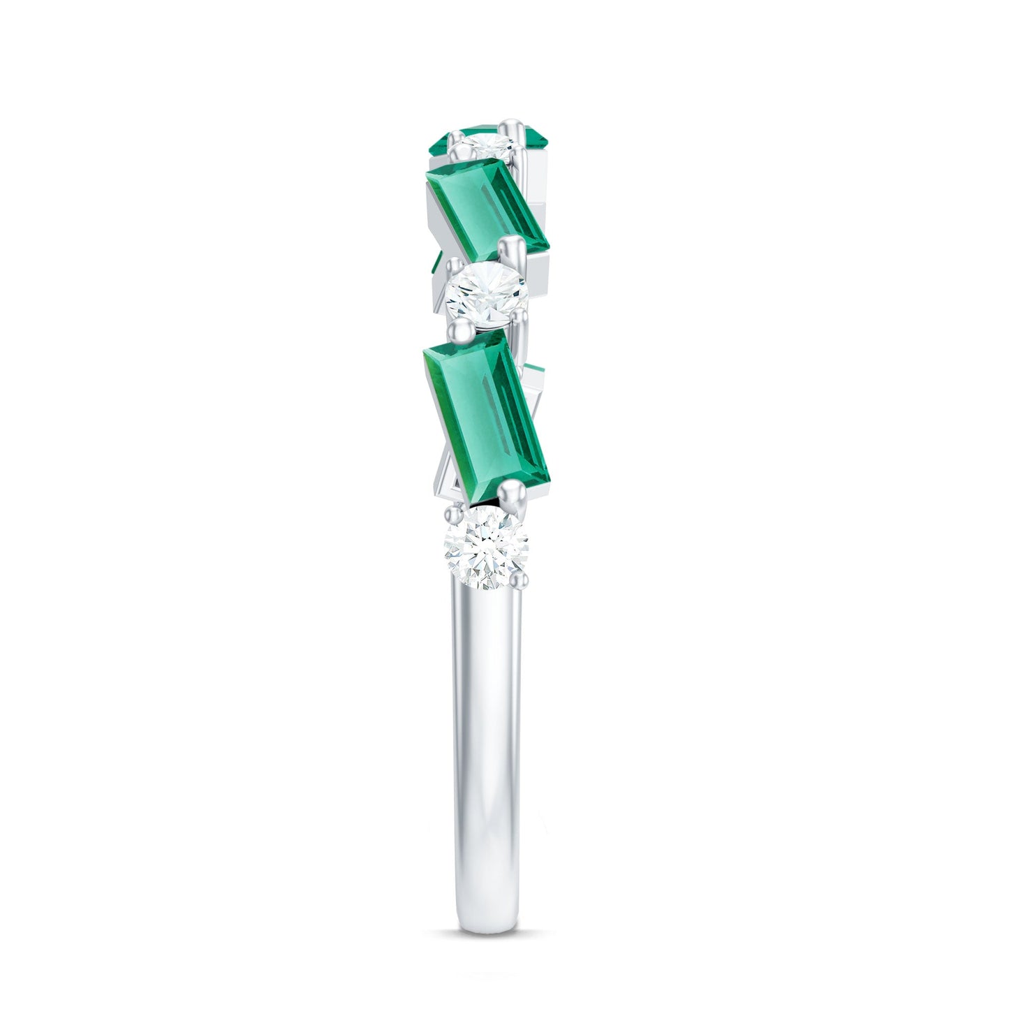 Certified Baguette Lab Grown Emerald Half Eternity Ring with Diamond